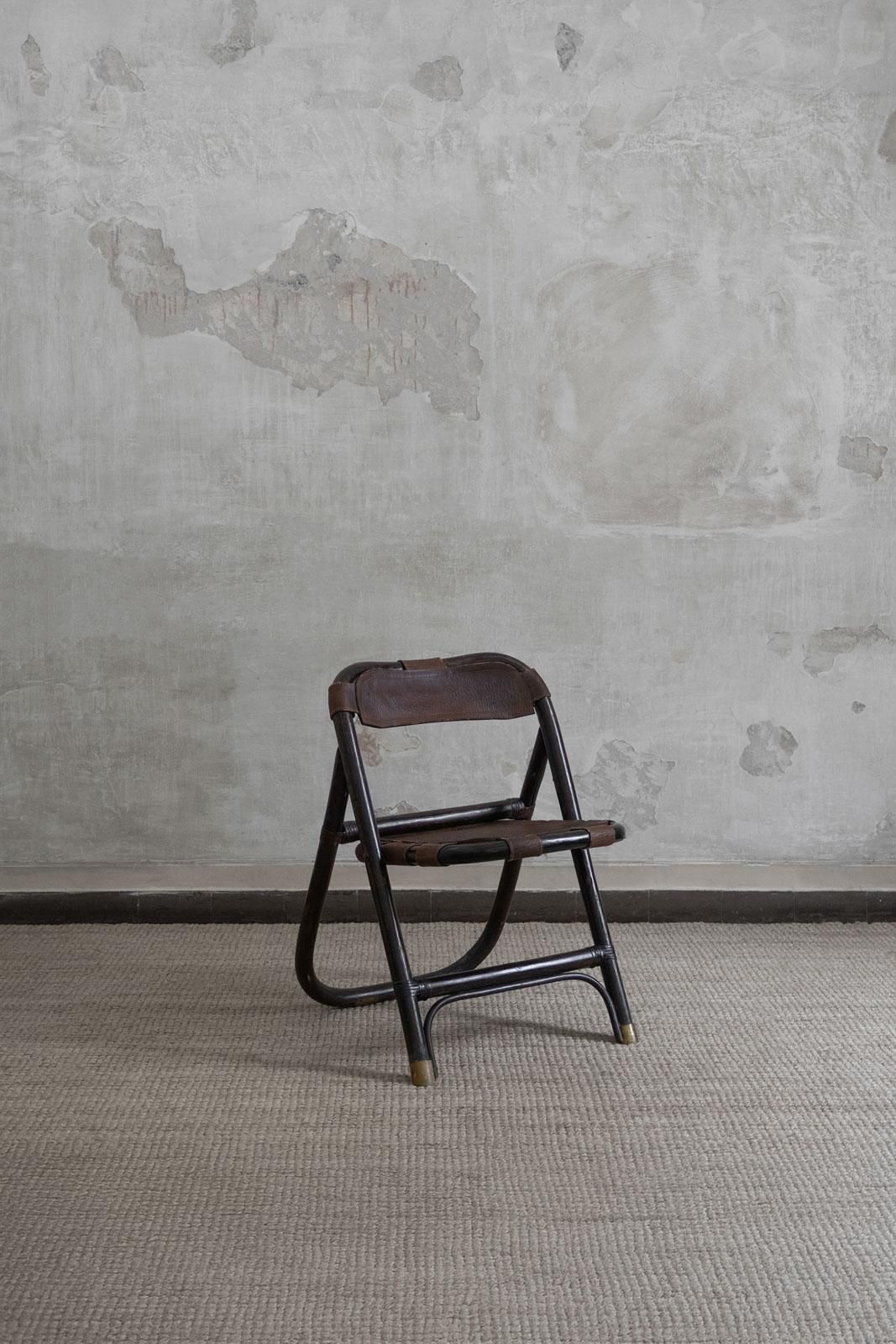 Bamboo And Leather Chairs Attributed To Tito Agnoli, 1970s, Set Of 4 photo Furniture