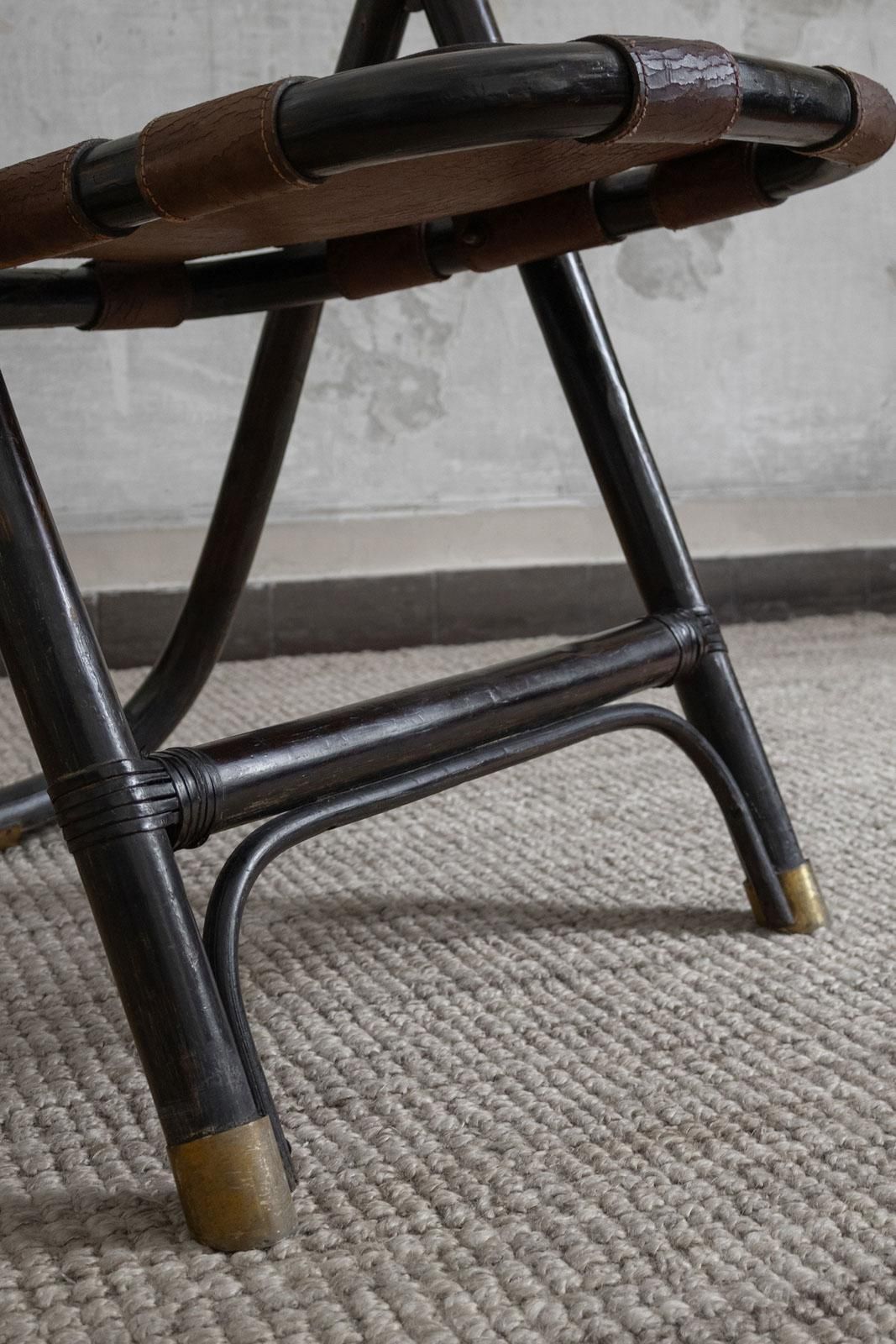 Bamboo And Leather Chairs Attributed To Tito Agnoli, 1970s, Set Of 4 photo vintage