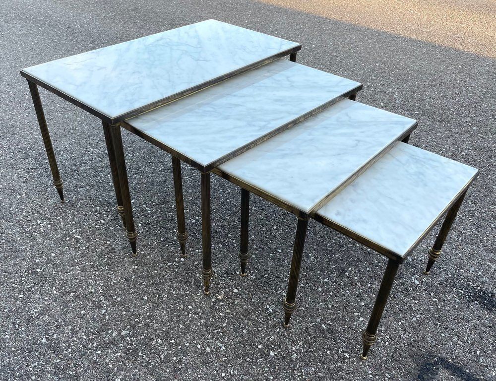 Mid Century Marble And Brass Stacking Tables, Set Of 4 photo furniture