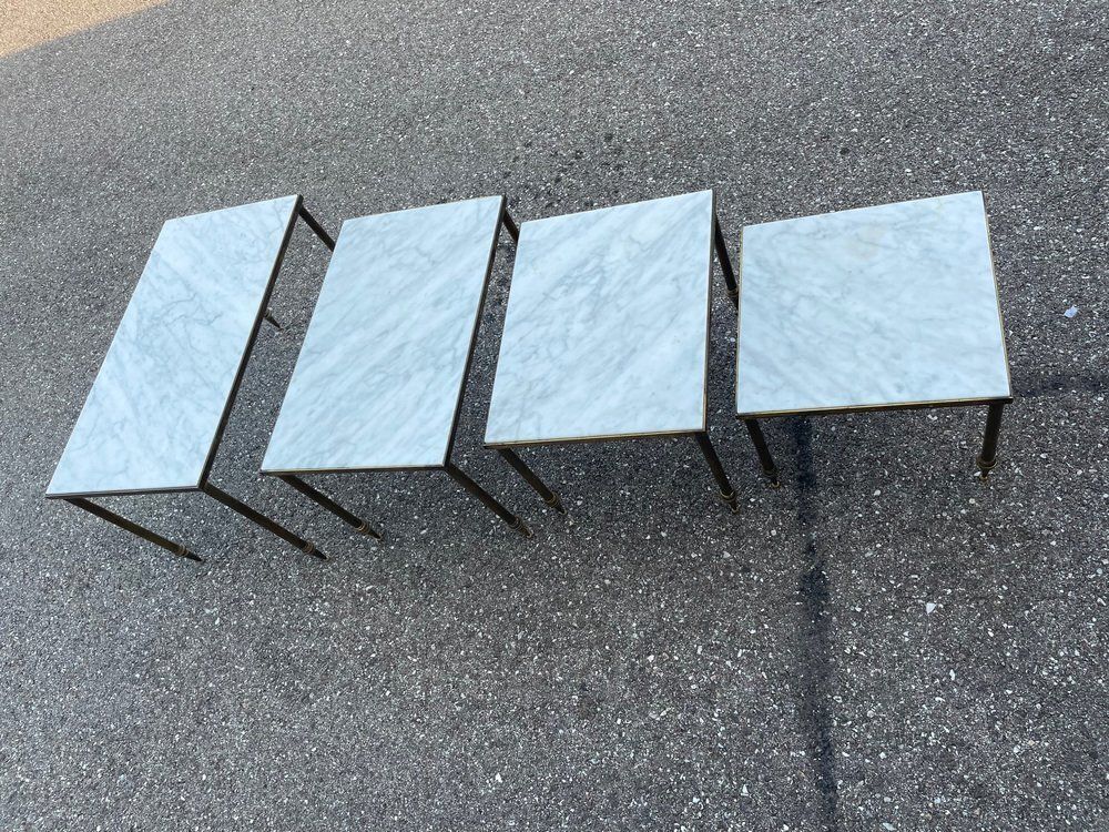Mid Century Marble And Brass Stacking Tables, Set Of 4 photo Furniture