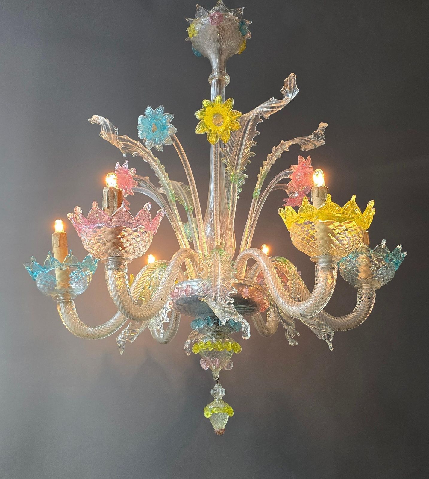 Large Murano Glass Floral Chandelier, Italy, 1950s photo for sale