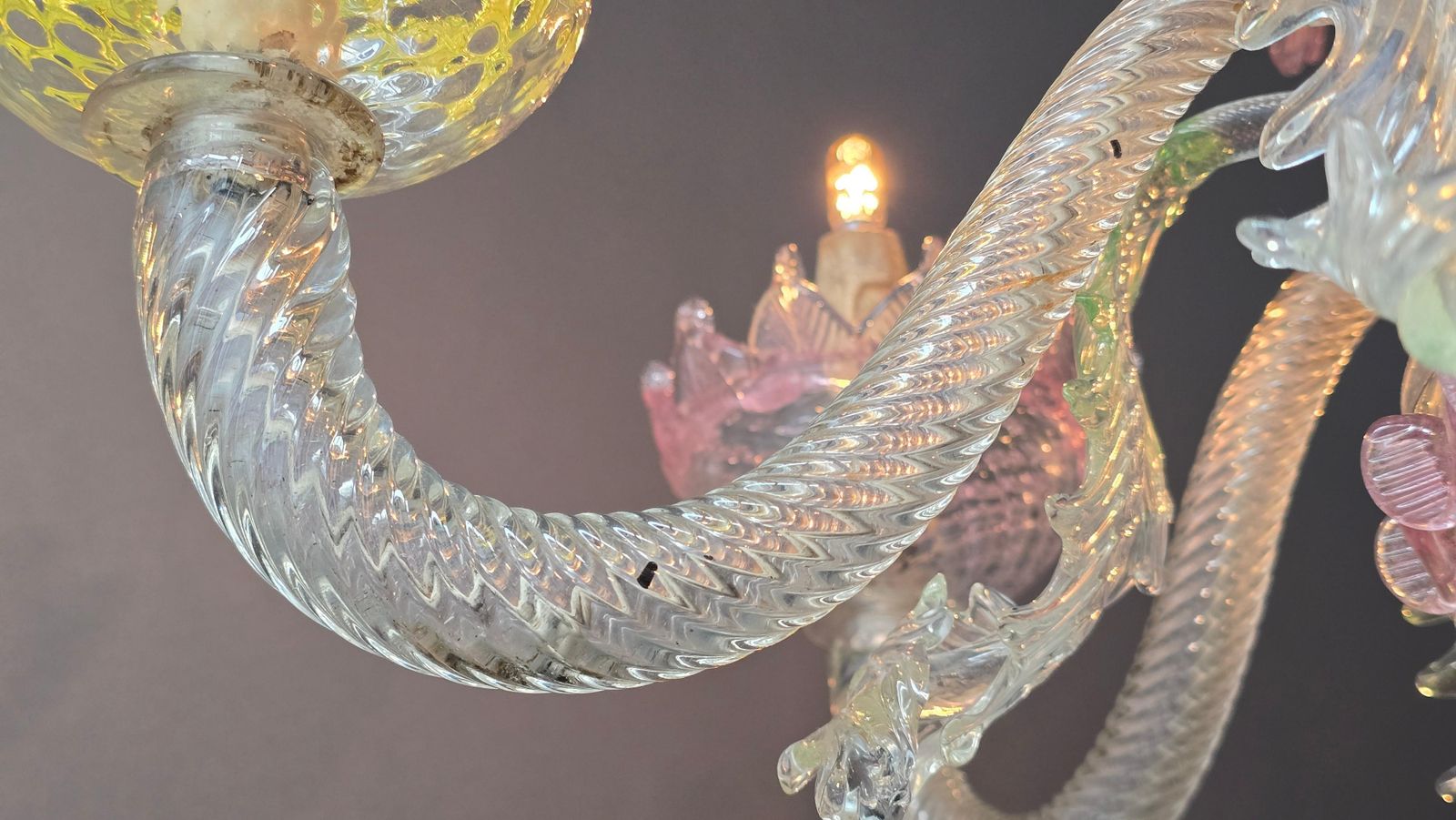 photo furniture Large Murano Glass Floral Chandelier, Italy, 1950s