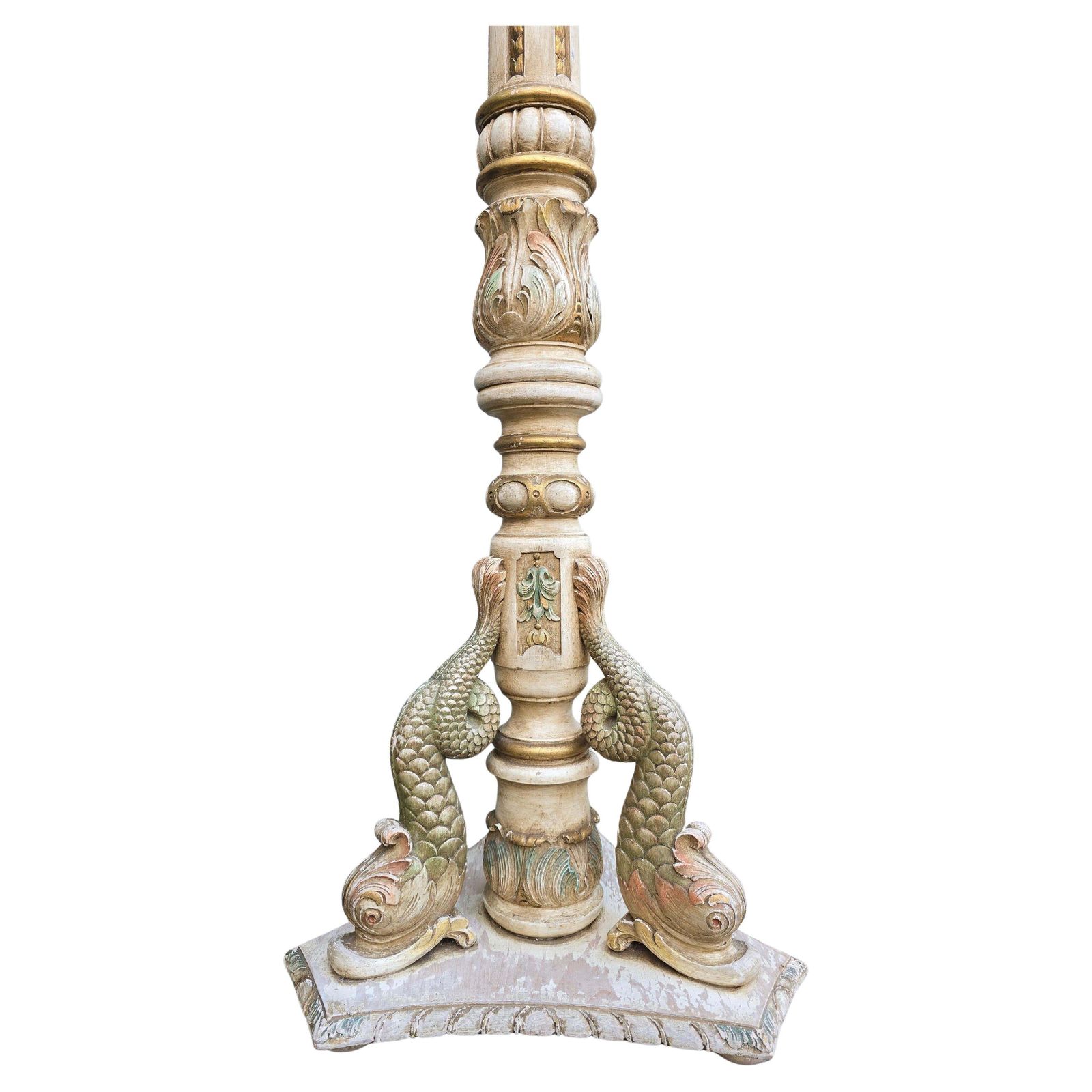 Monumental Italian Carved Wood Floor Lamp With Dolphin Motif, Mid 20th Century photo furniture