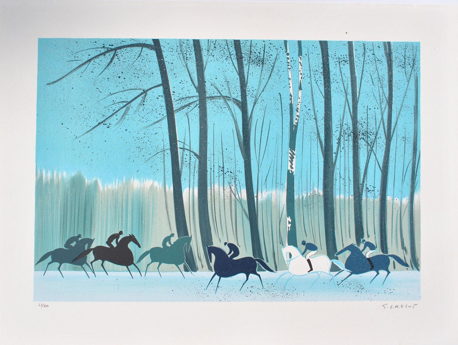 Serge Lassushorses : Riders In Winter   Original Lithograph, Handsigned & Ltd /6001982 photo furniture