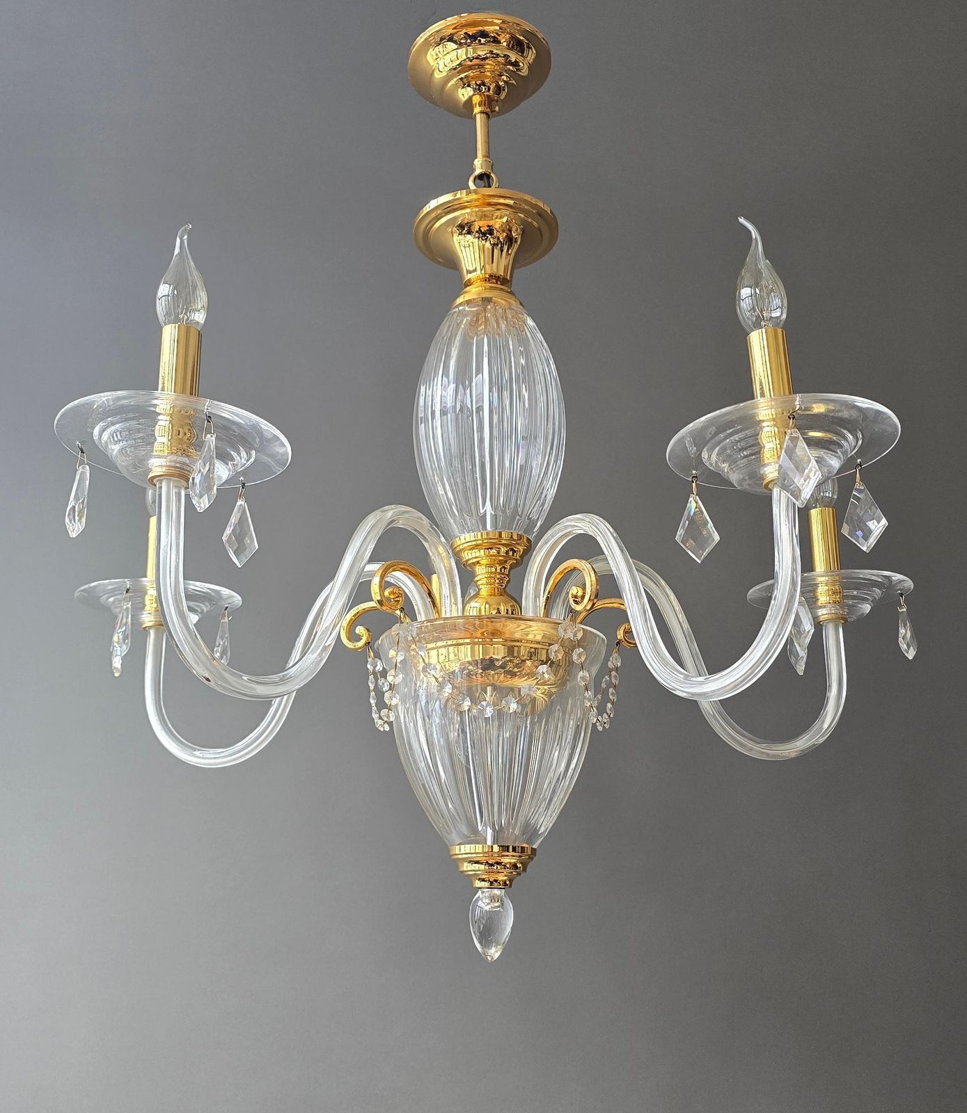 Two Luxurious Clear Glass And Gilt Brass Chandelier By Schuller, Spain photo furniture