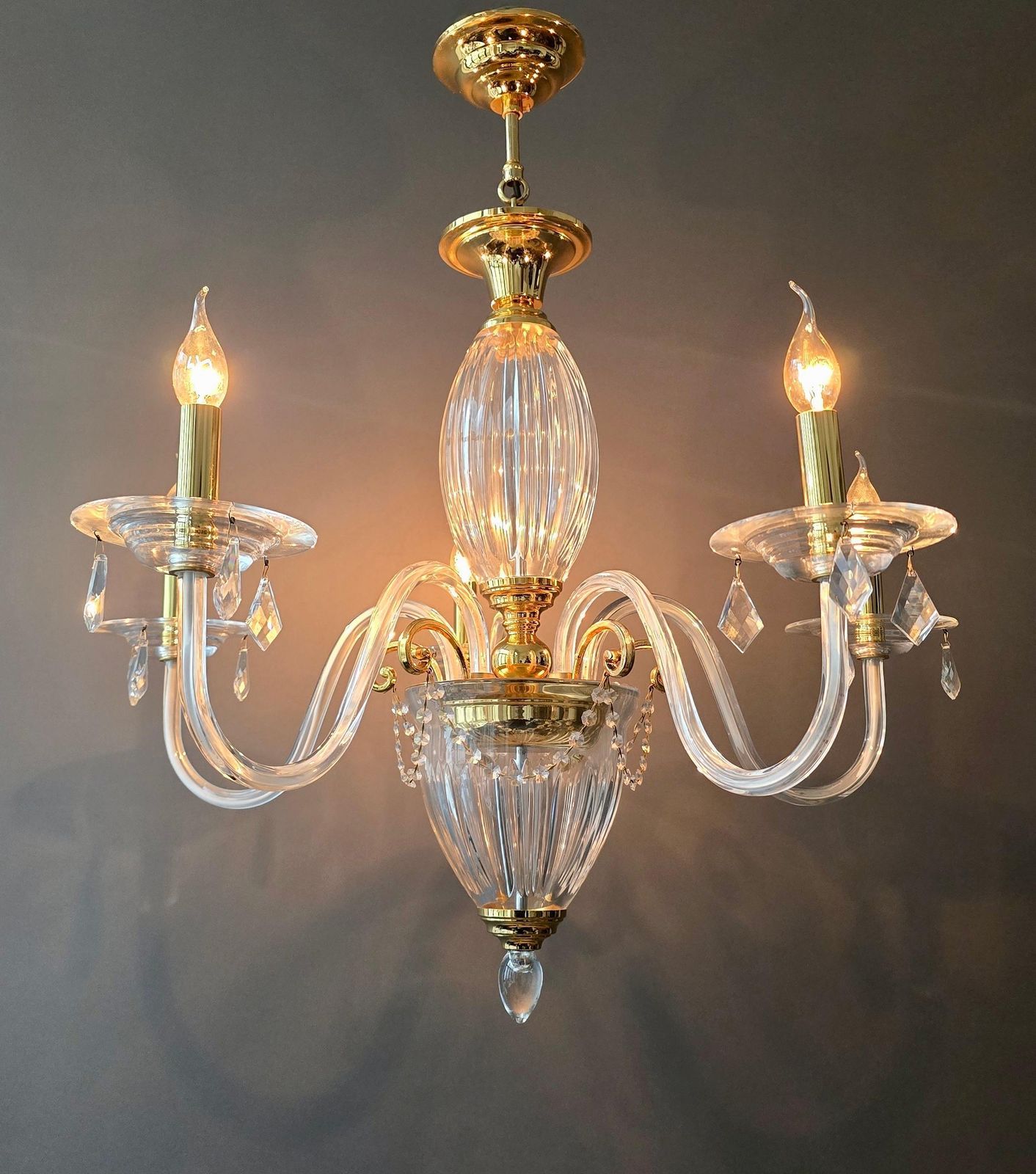 Two Luxurious Clear Glass And Gilt Brass Chandelier By Schuller, Spain photo for sale