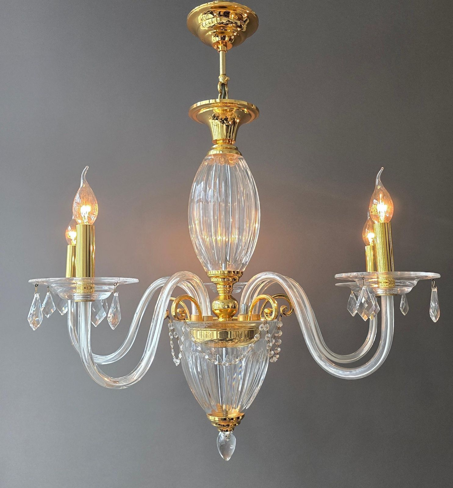 Two Luxurious Clear Glass And Gilt Brass Chandelier By Schuller, Spain photo vintage