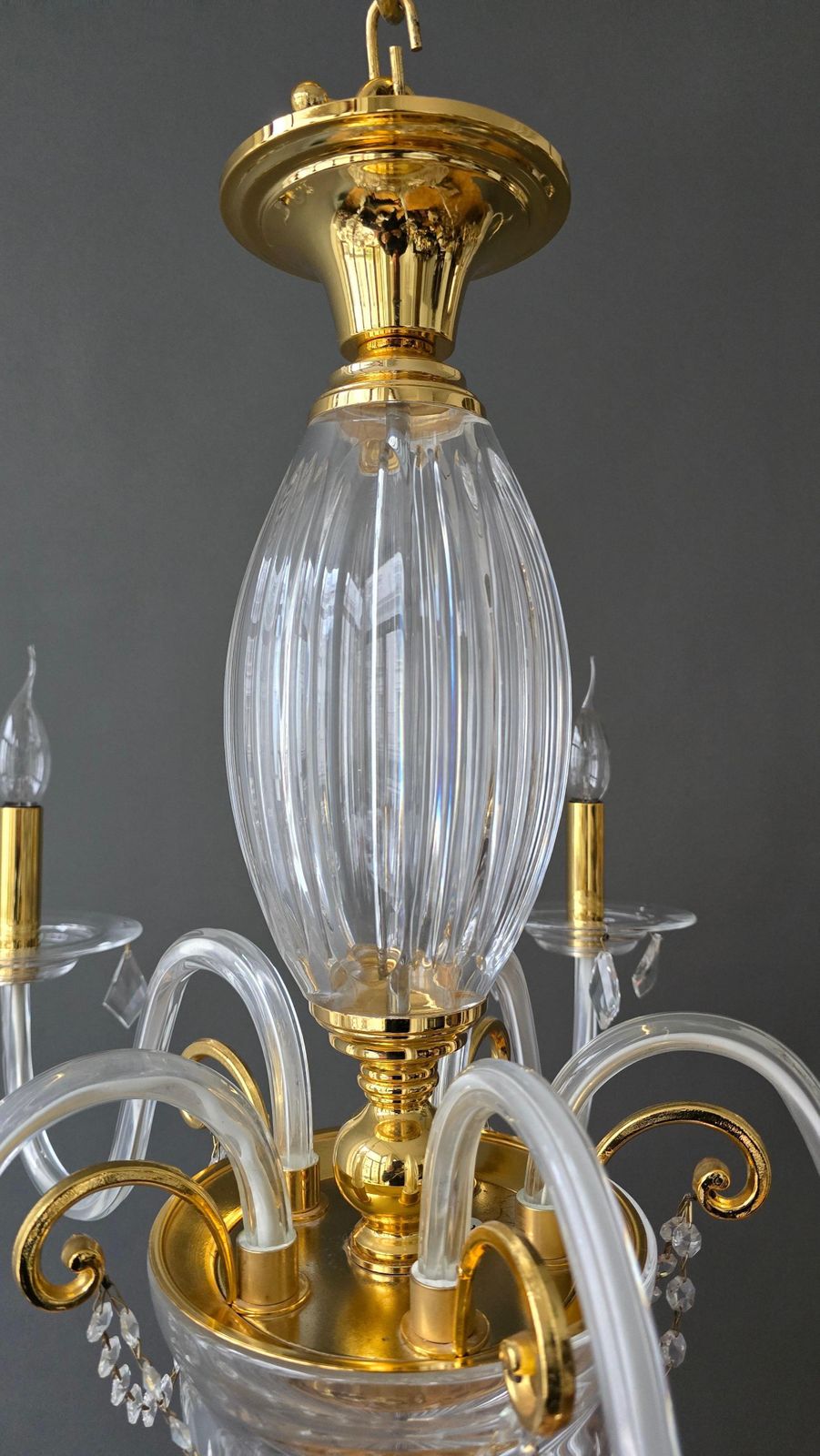 Lighting Two Luxurious Clear Glass And Gilt Brass Chandelier By Schuller, Spain photo