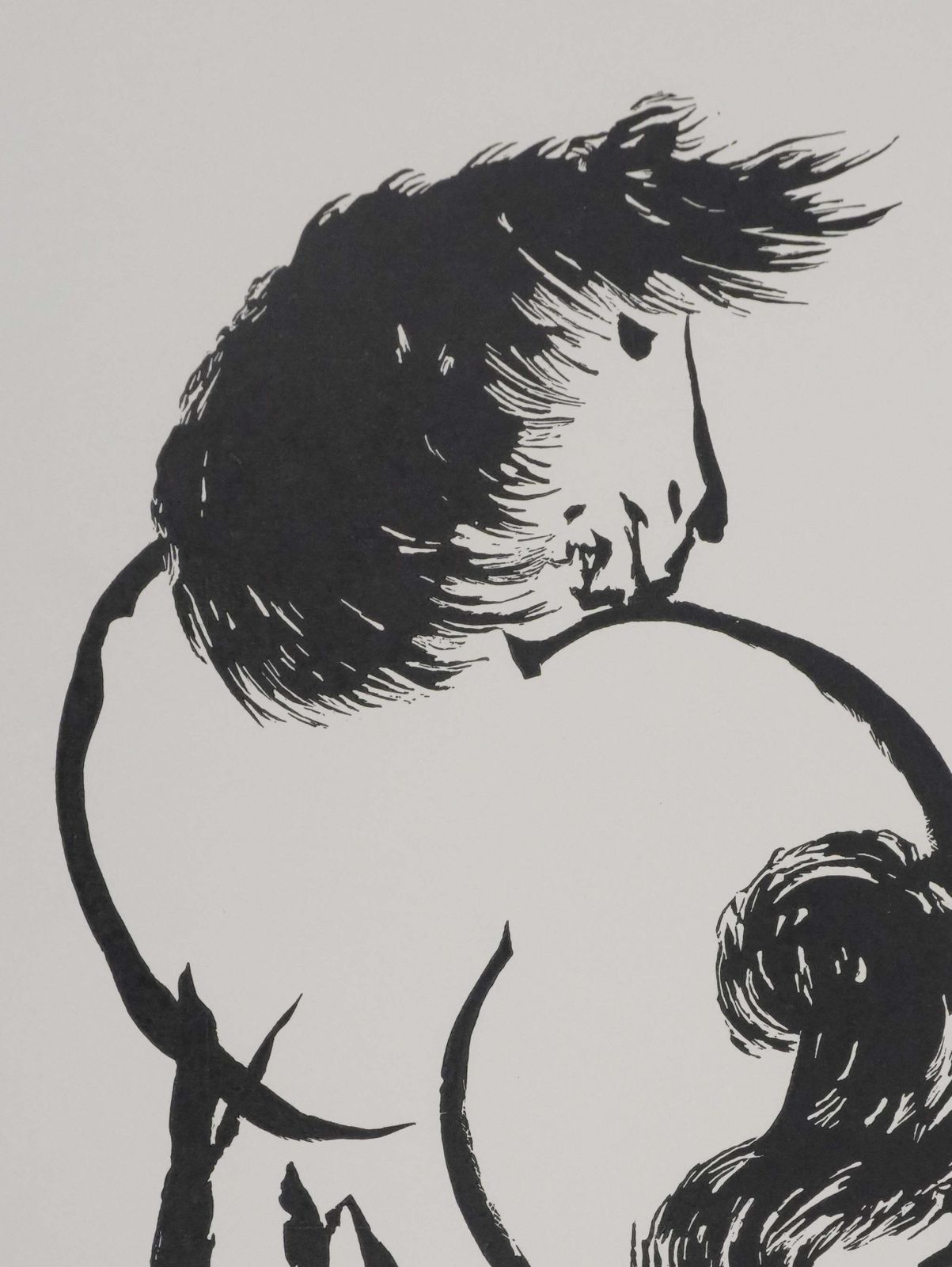 Japanese Print, Horse Turning Around   Signed Woodcut photo vinterior