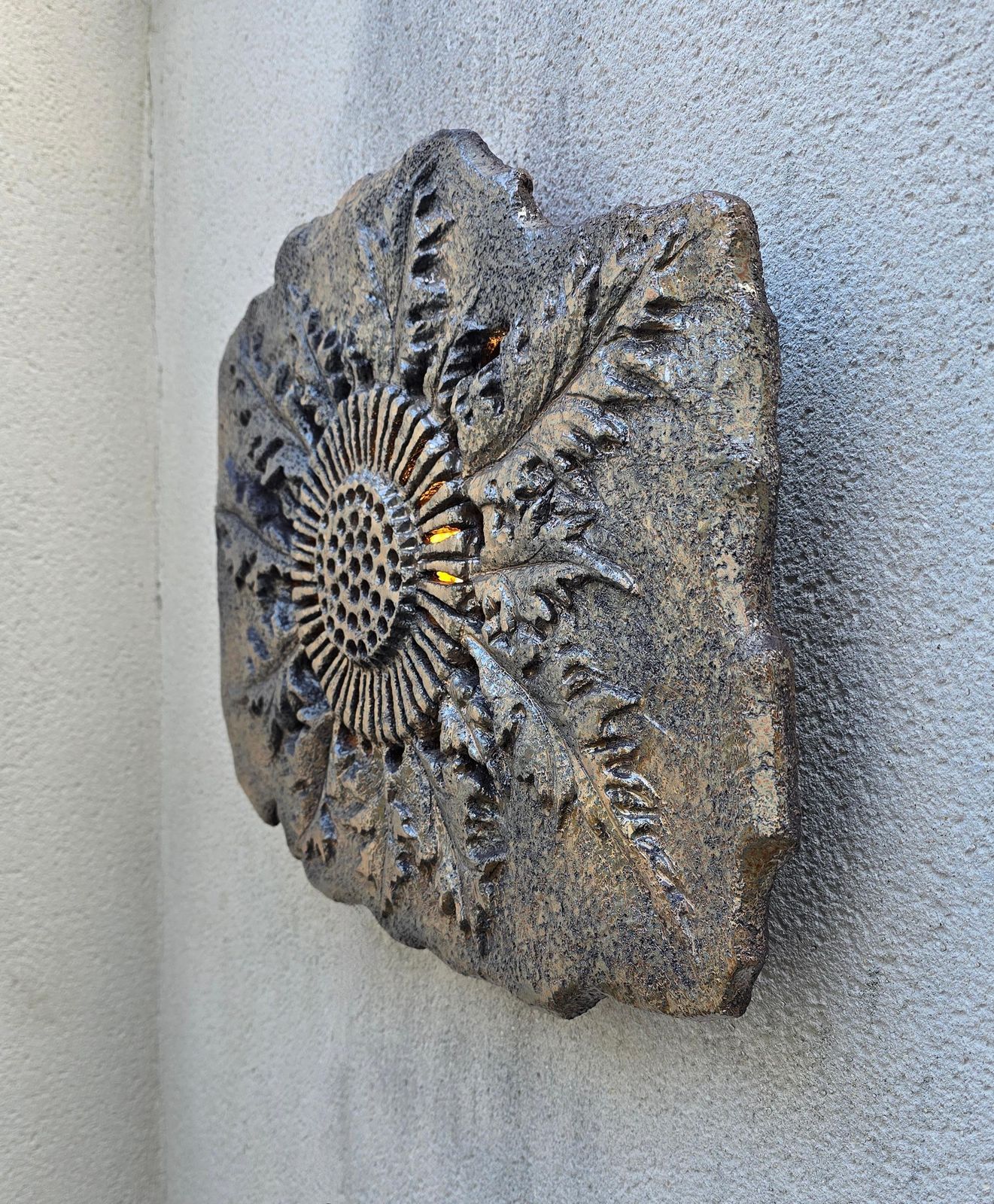 Large French Vallauris Ceramic Sunburst Light Sculpture, Signed Maumus, 1970s photo for sale