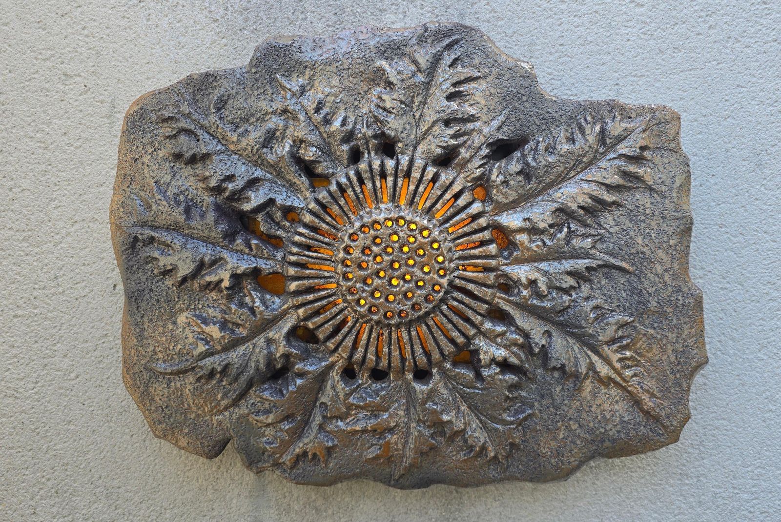 Large French Vallauris Ceramic Sunburst Light Sculpture, Signed Maumus, 1970s photo 5927.0