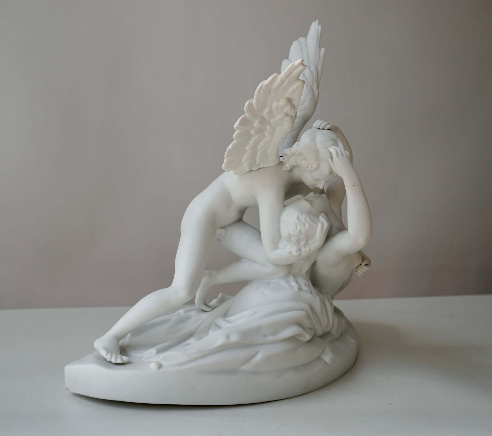 photo furniture Italian Biscuit Porcelain “Psyche Revived By Cupid’s Kiss”, Circa 1900