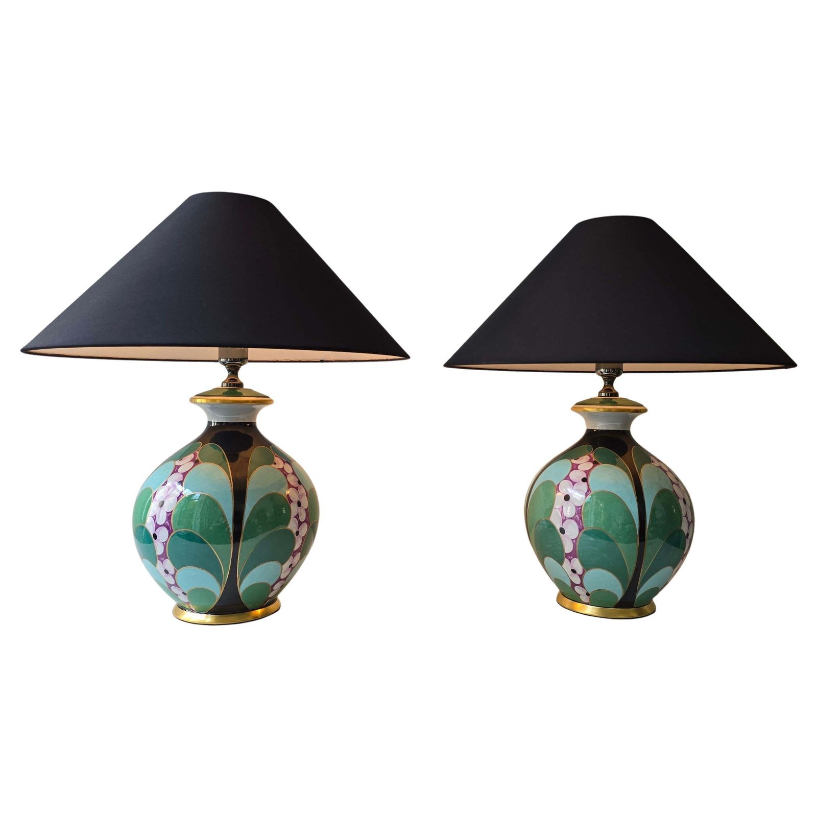 Pair Of Hand Painted Italian Porcelain Table Lamps By Le Porcellane, Florence photo furniture