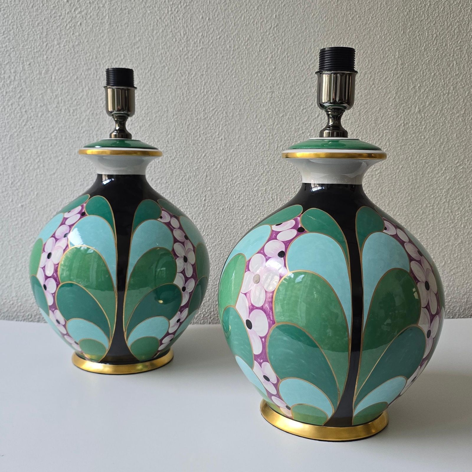 photo furniture Pair Of Hand Painted Italian Porcelain Table Lamps By Le Porcellane, Florence
