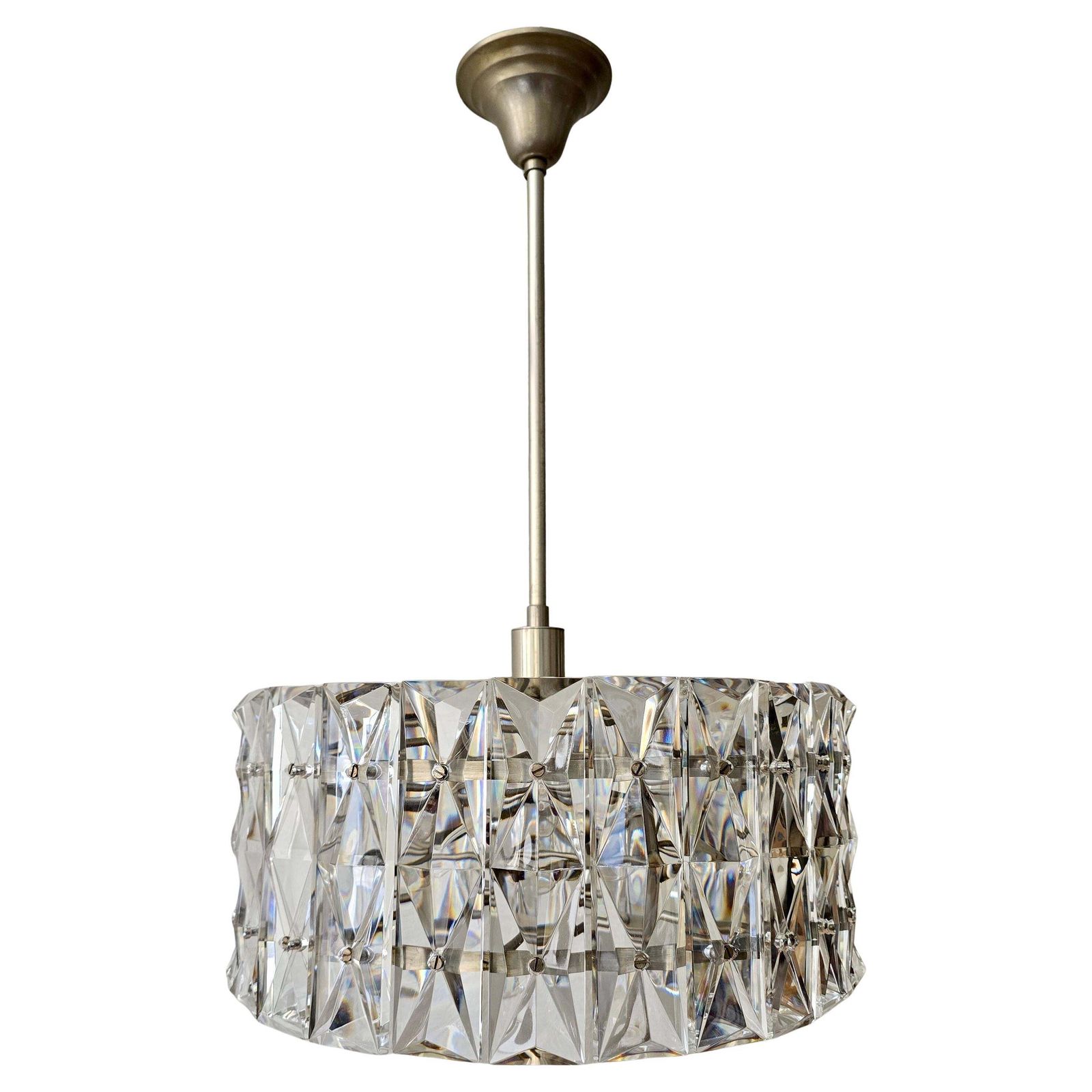 Mid Century Italian Crystal Glass Pendant Lamp With Nickel Frame, 1960s photo Lighting