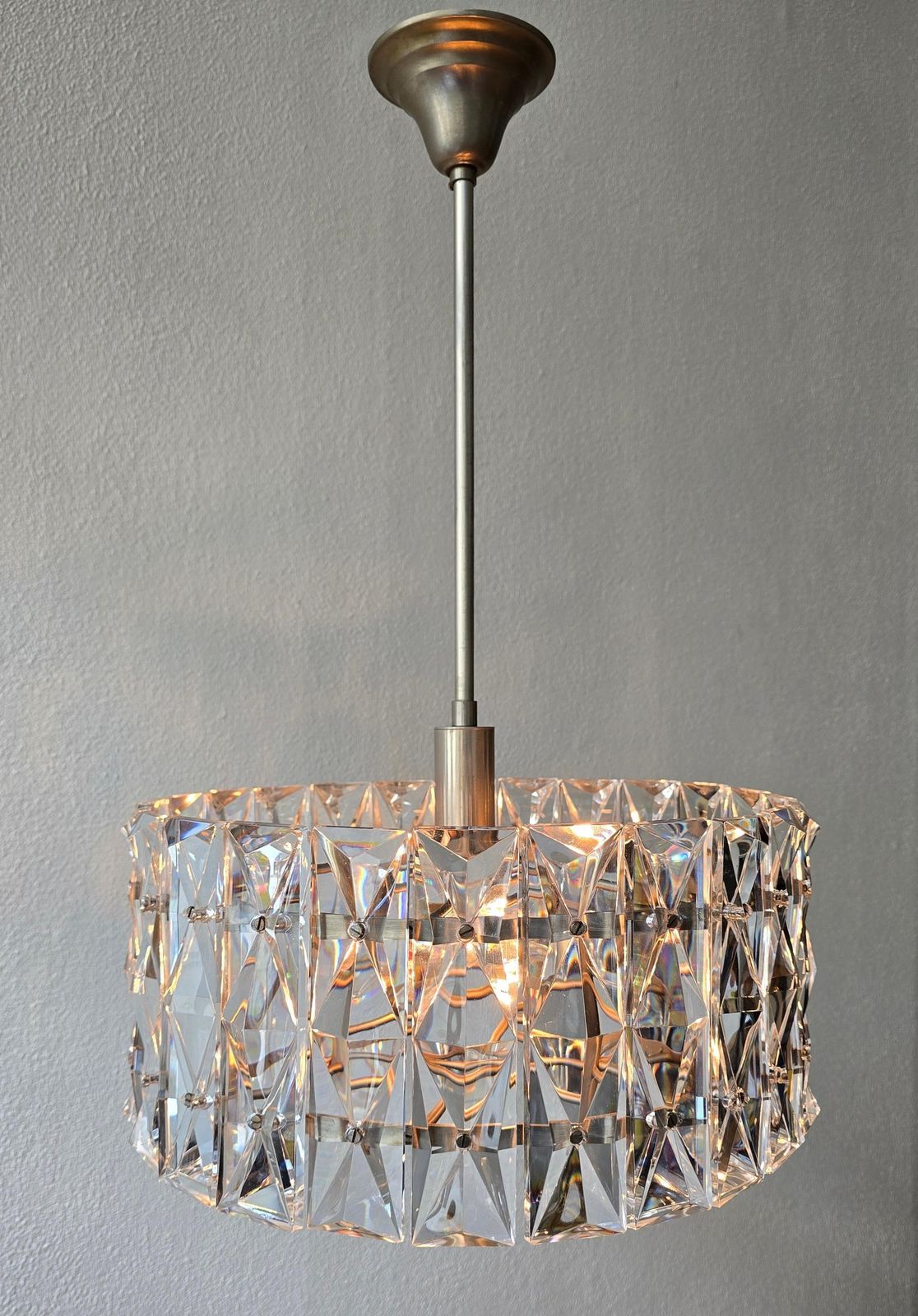 Mid Century Italian Crystal Glass Pendant Lamp With Nickel Frame, 1960s photo buy