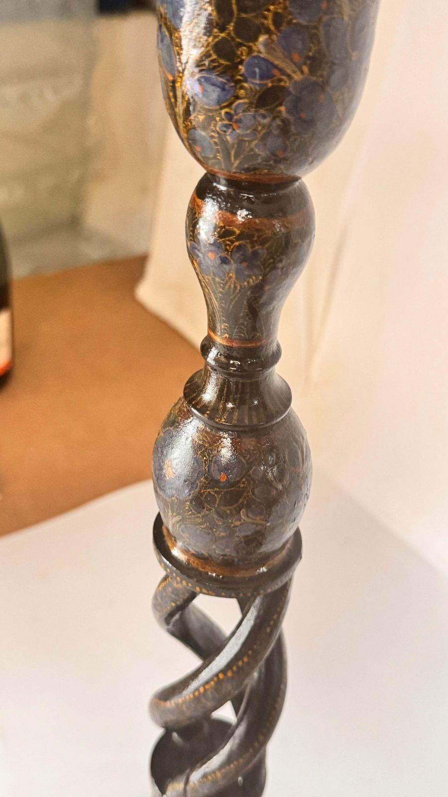 Home Decor Pair Of Hand Painted Wooden Candlesticks — France, 1970s photo