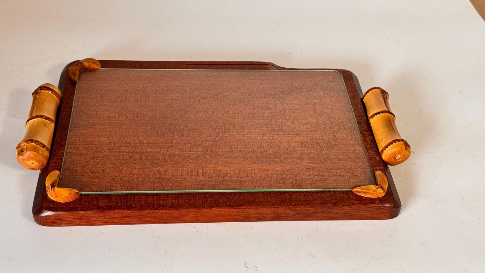 1970s French Wooden Cheese Tray With Glass Plate & Knife Slot photo furniture