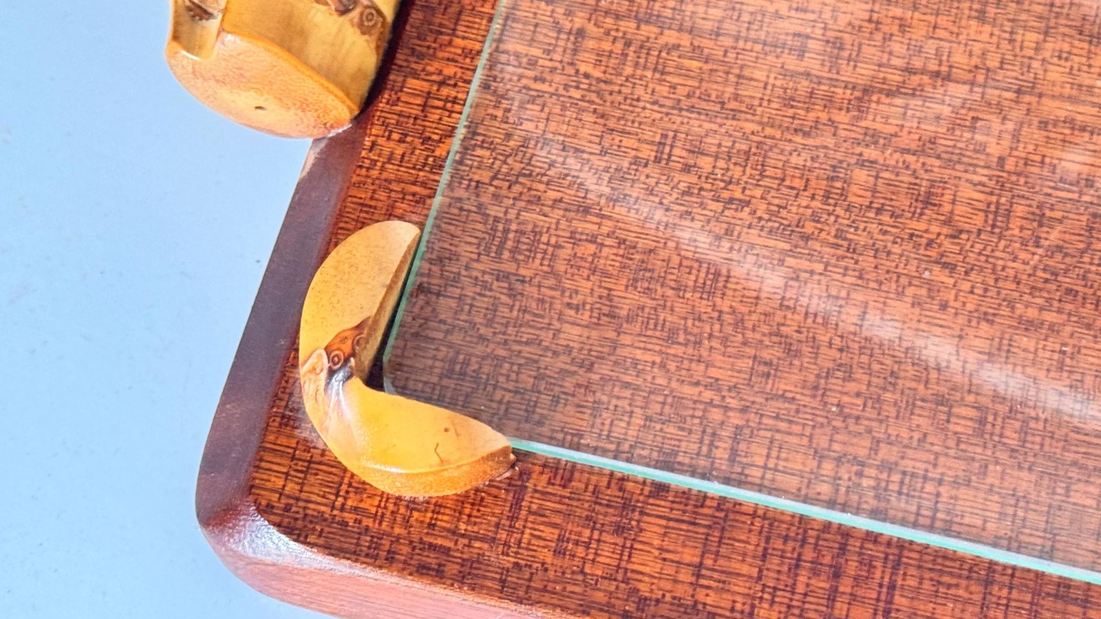 1970s French Wooden Cheese Tray With Glass Plate & Knife Slot photo buy