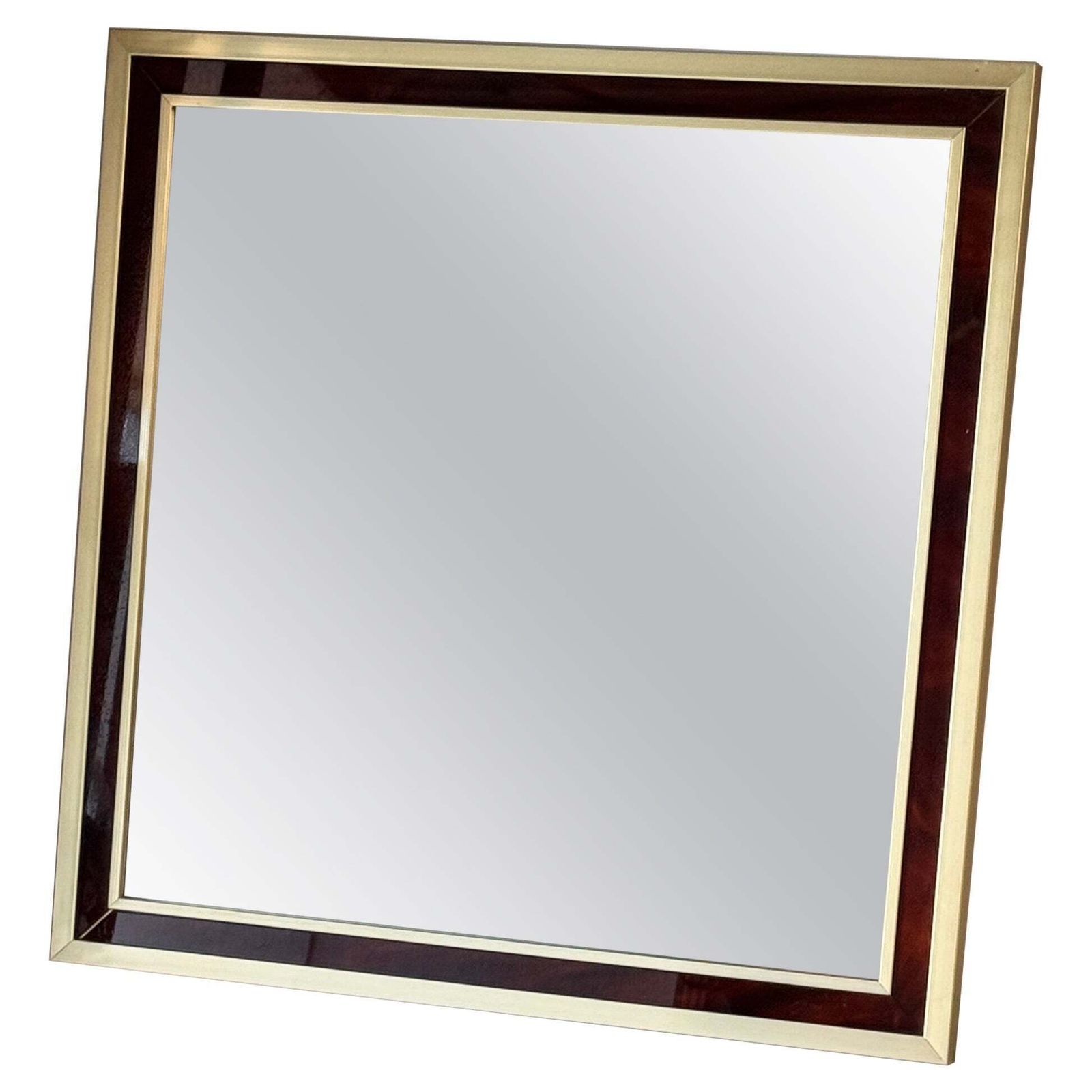 1970s French Mirror – High Quality Metal Frame With Bakelite Border, Warm Brown