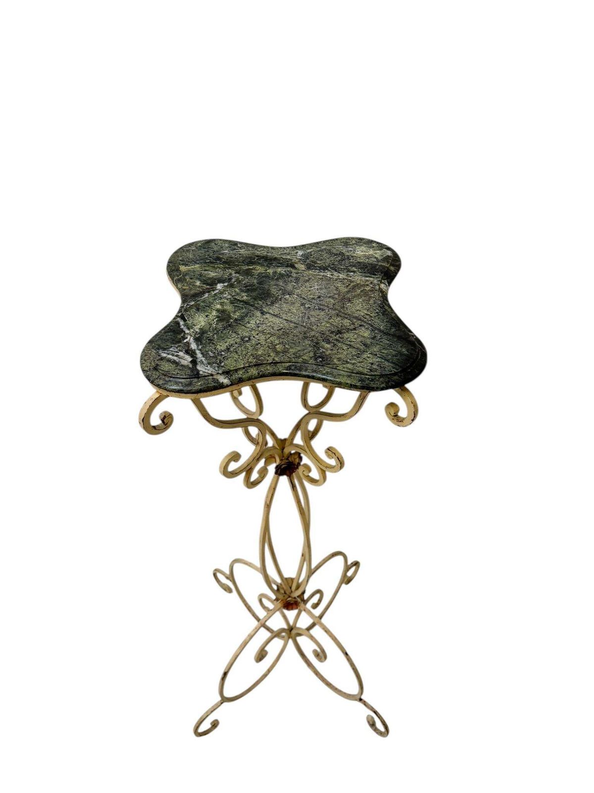 Hollywood Regency Lacquered Wrought Iron Pedestal With Marble Top, 1970s photo for sale