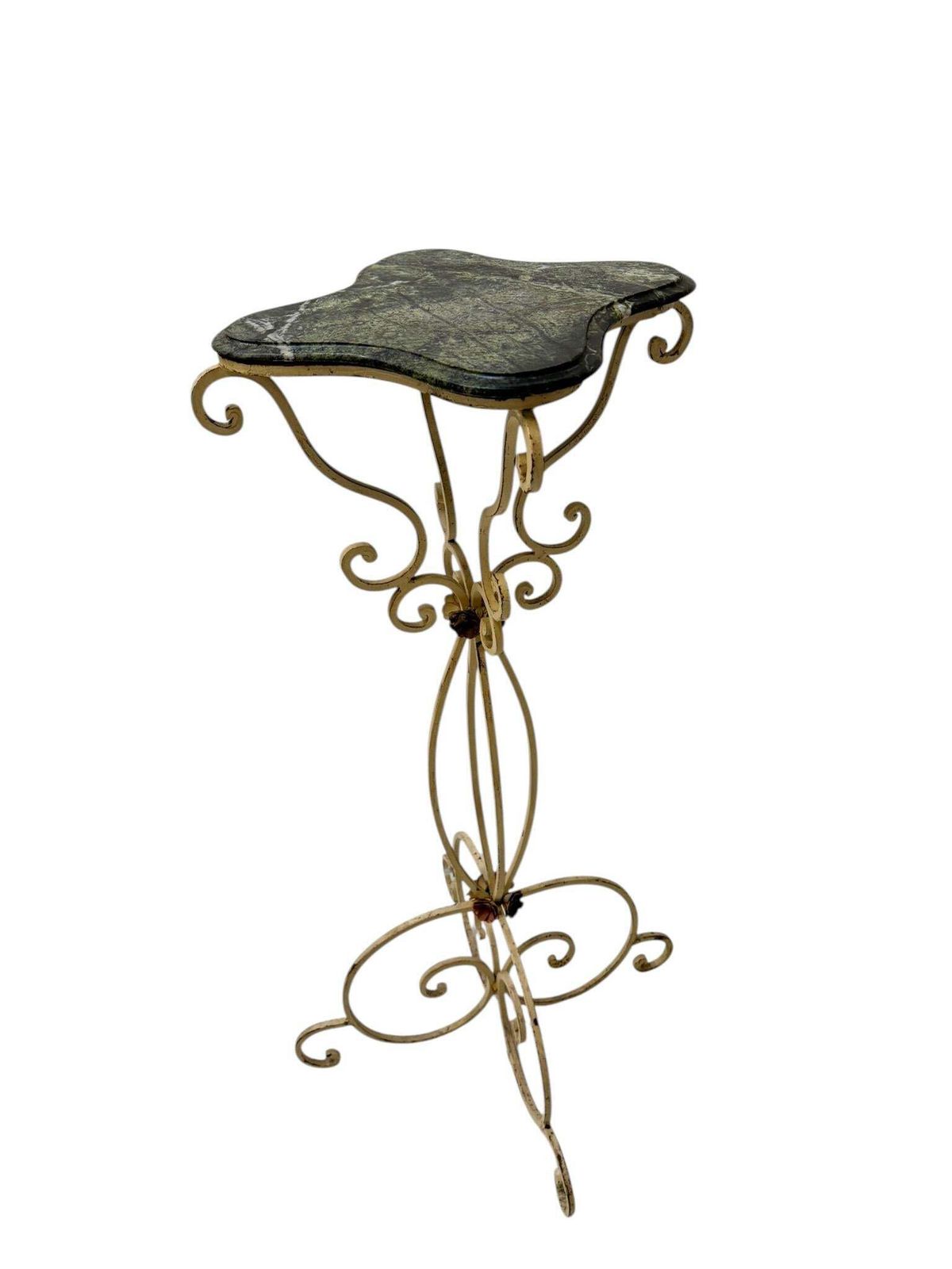 Hollywood Regency Lacquered Wrought Iron Pedestal With Marble Top, 1970s photo buy