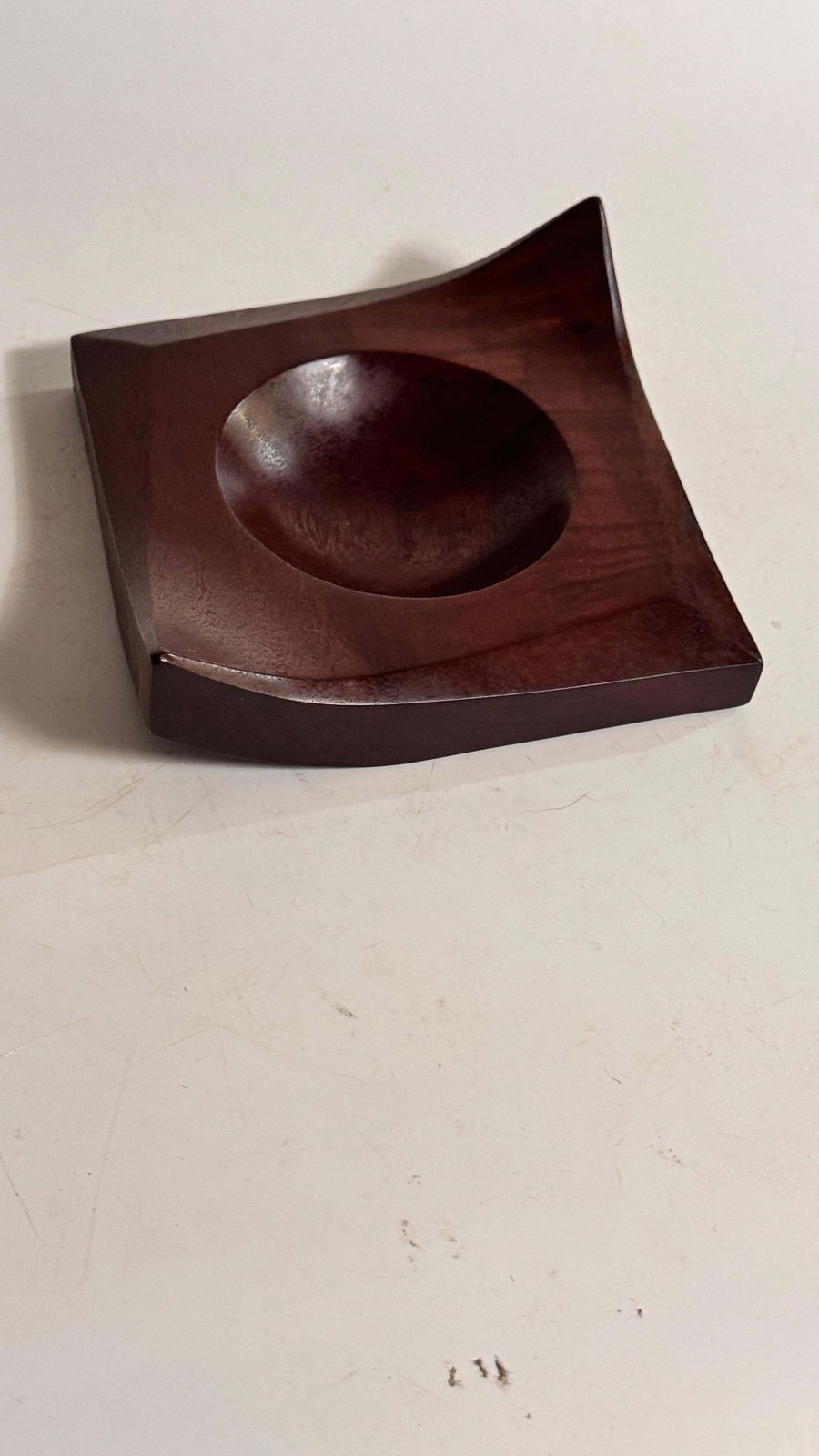 1960s French Sculptural Ceramic Ashtray – Faceted Leaf Form Design, Brown Glaze photo furniture