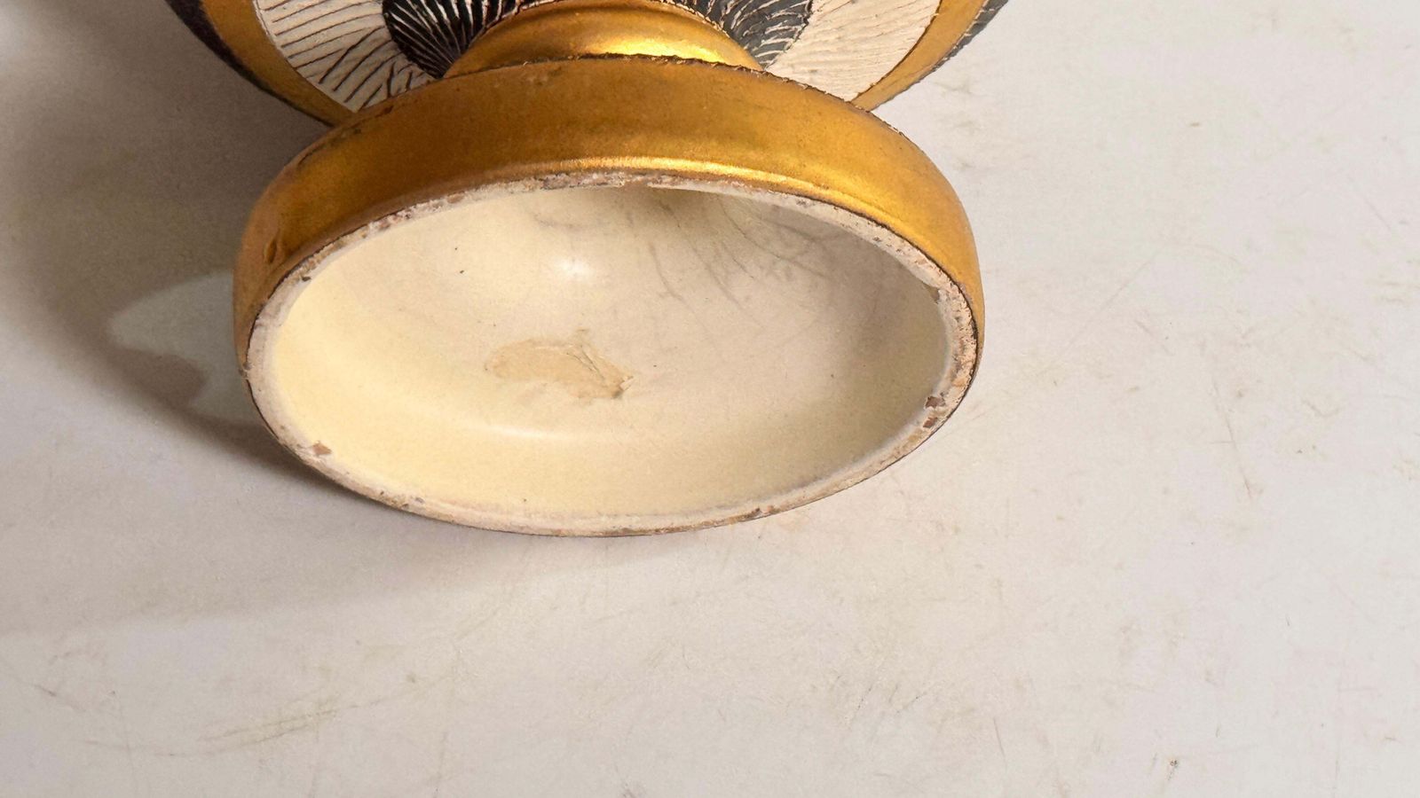 1960s Italian Ceramic Vide Poche – Yellow, White & Black Geometric Design photo vinterior
