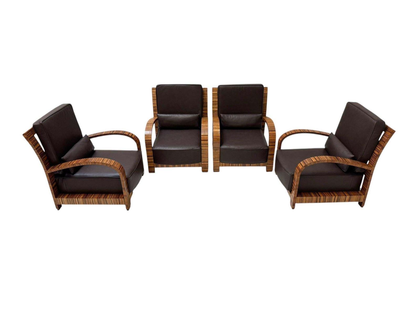 Four Art Deco Lounge Chairs With Leather Cushions France, 1930s photo vinterior