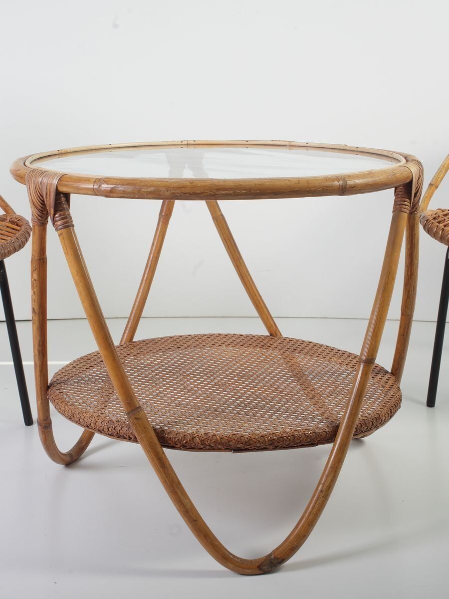 Mid Century Bamboo Lounge Chairs & Table By Alan Fuchs For Uluv, 1960s, Set Of 3 photo vintage