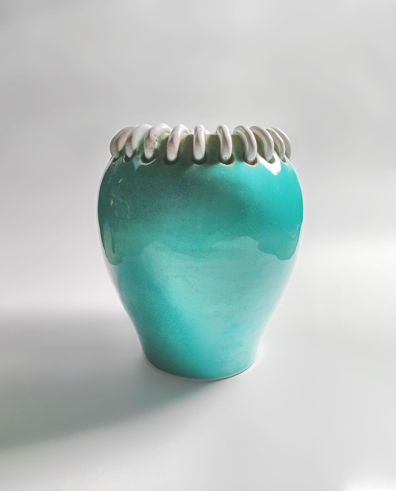 Mid Century Turquoise Ceramic Vase By Alexandre De Wemmel, Belgium, 1950s photo vintage