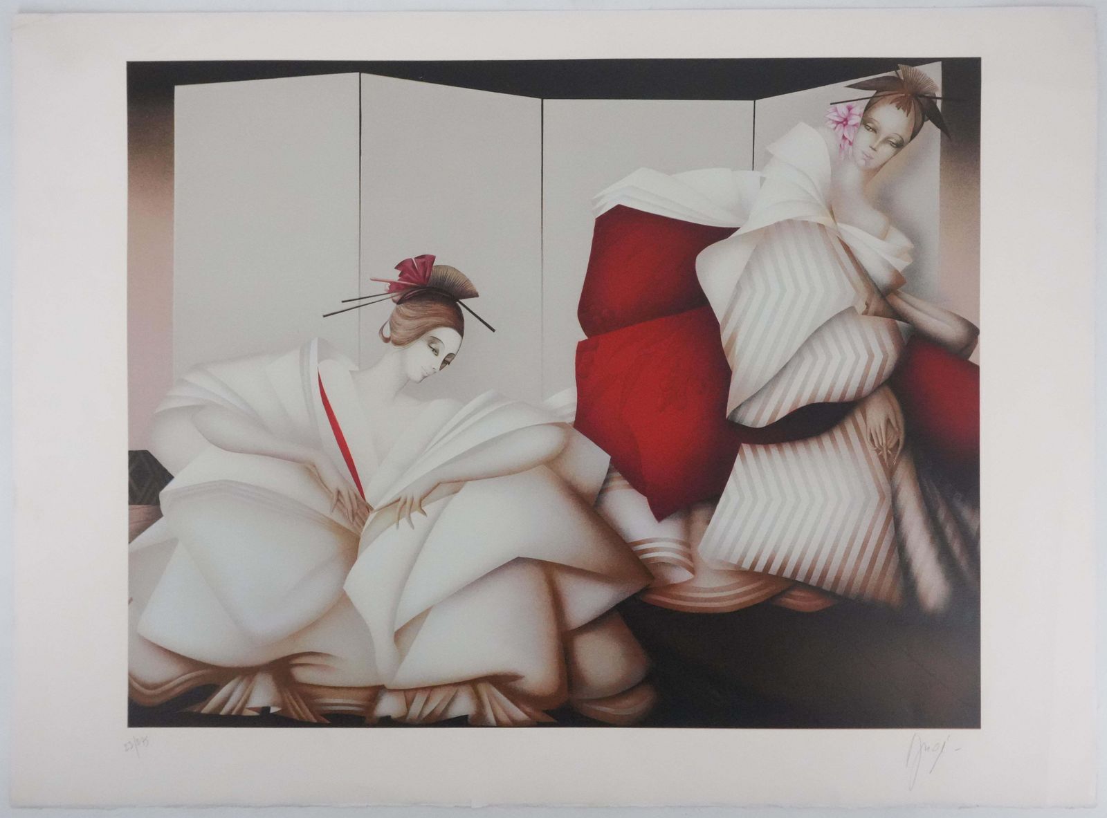 Philippe Augéthe Women In White Dress   Original Handsigned Lithograph1985