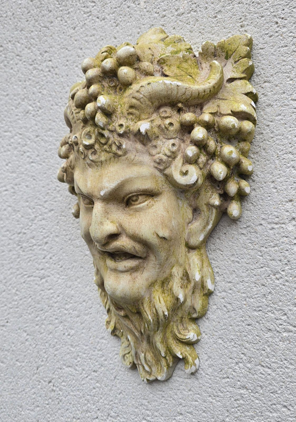 Early 20th Century French Bacchus Wall Mask In Plaster, Circa 1900–1930 photo for sale