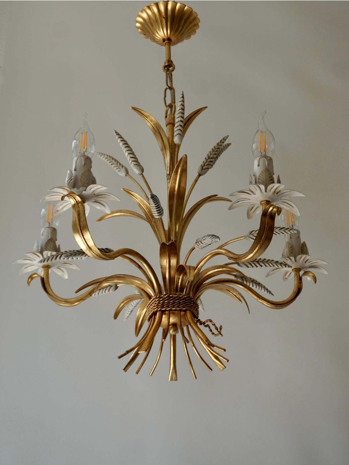 Gilt Italian Floral Sheaf Of Wheat Five Light Chandeliers Coco Chanel photo furniture