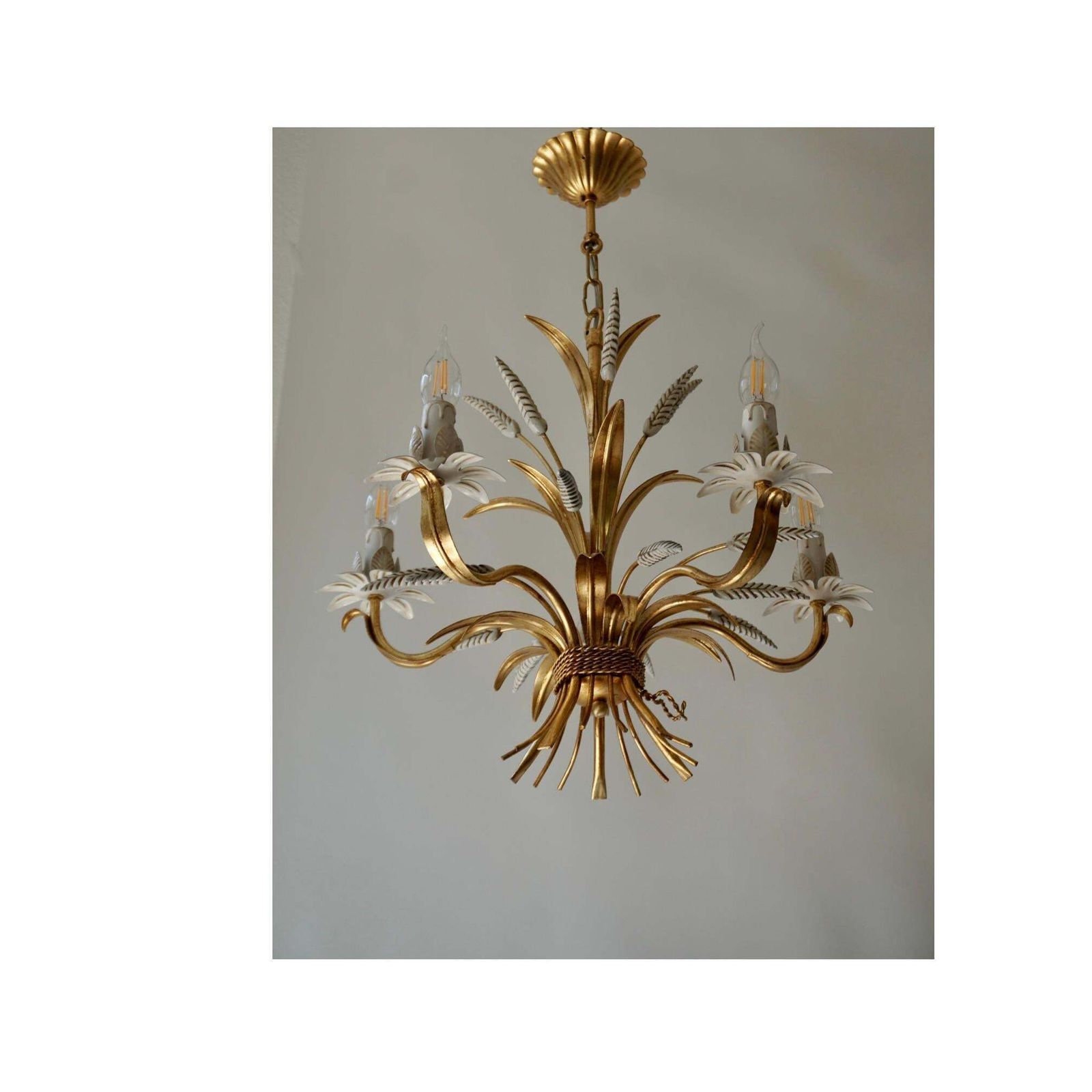 Gilt Italian Floral Sheaf Of Wheat Five Light Chandeliers Coco Chanel photo 1259.0