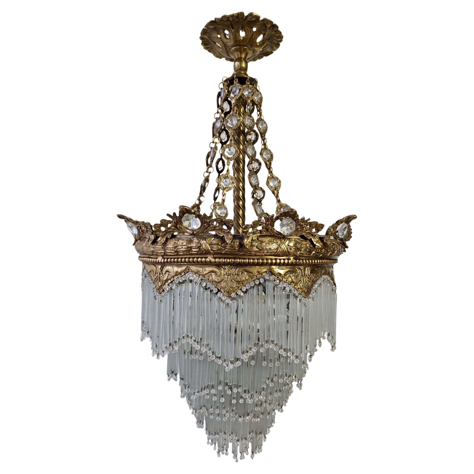 Grand Belle époque Crown Chandelier With Opaline Glass Fringe, Continental photo for sale
