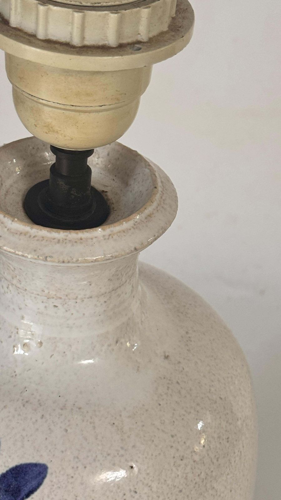 photo for sale 1970s Biot Ceramic Table Lamp – White And Blue Floral Design, French Provincial