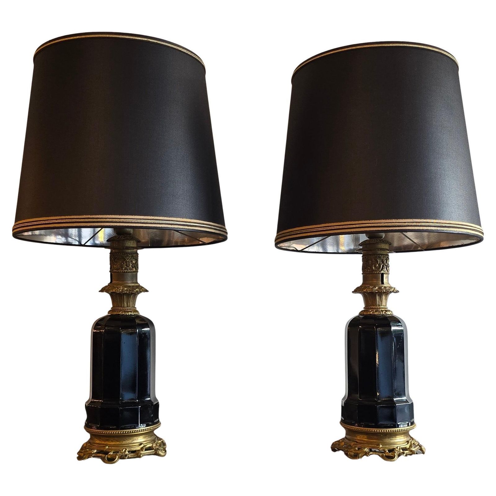 Pair Of French Black Opaline And Gilt Bronze Table Lamps, Circa 1870 photo furniture