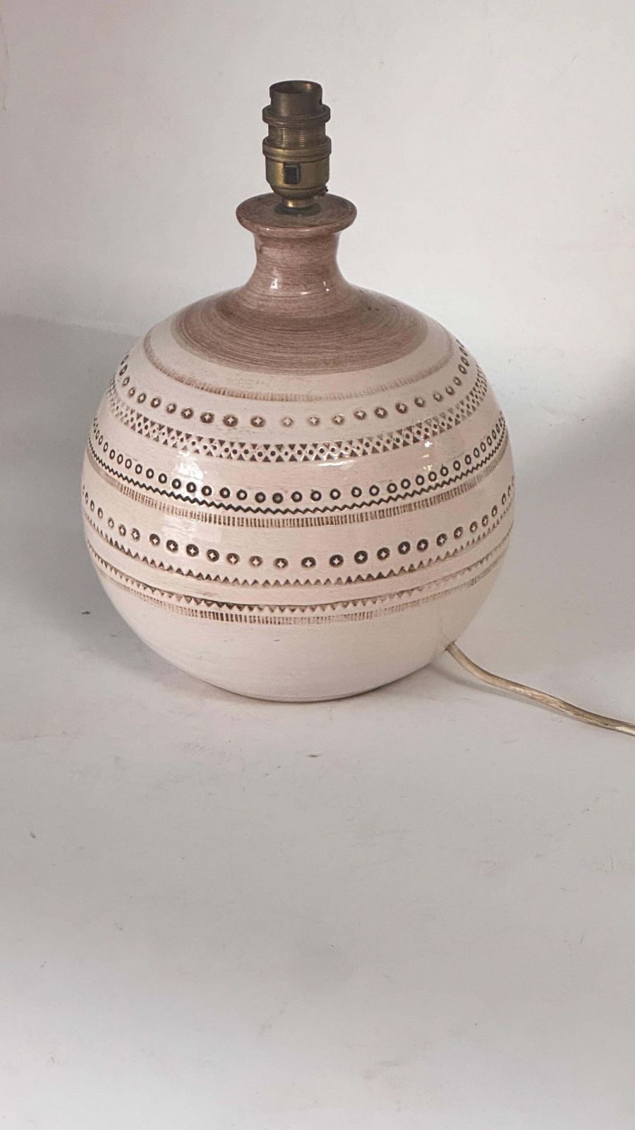 1970s French Ceramic Table Lamp – Beige Geometric Relief Design, Jean Besnard photo buy