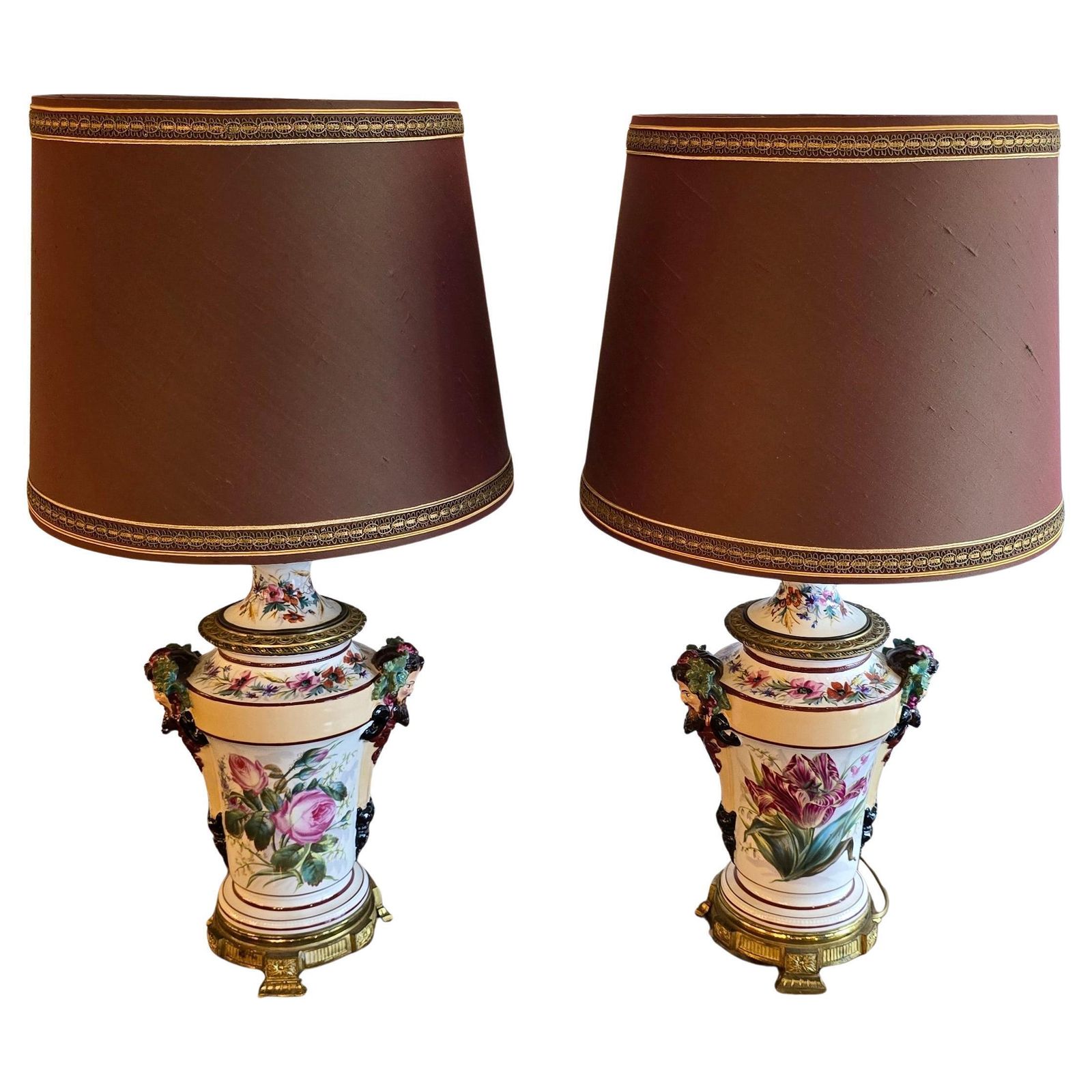 Porcelain Oil Lamps Converted To Table Lamps With Bacchus Masks, Circa 1870 photo furniture