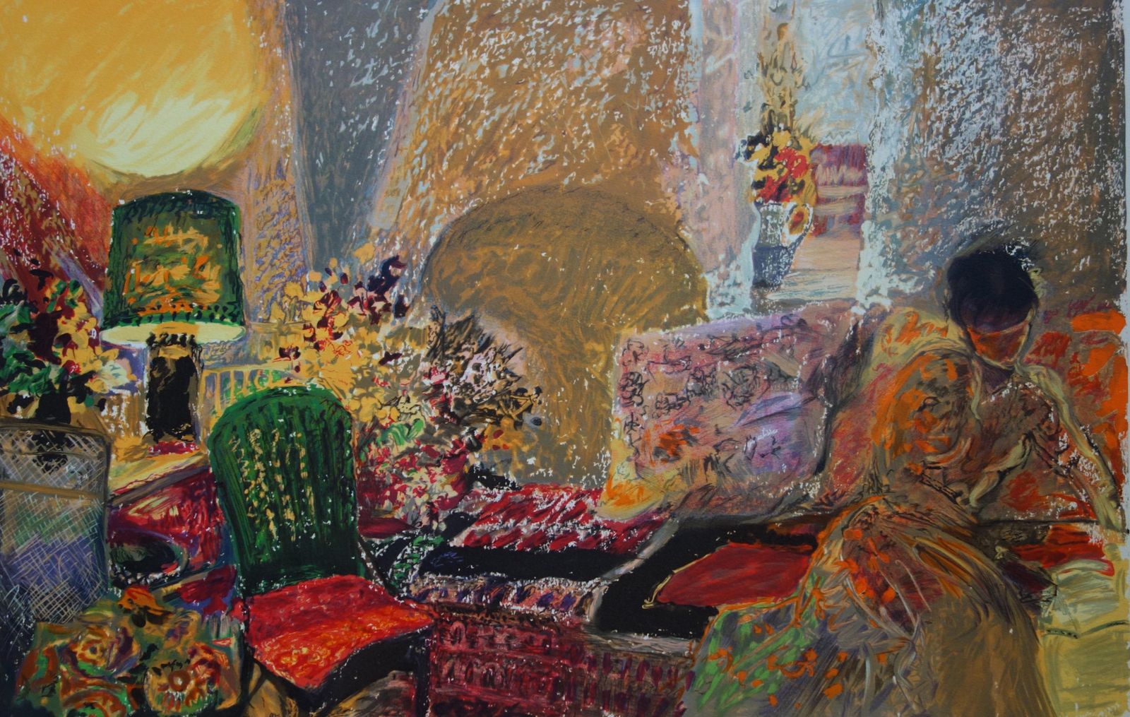 Yvonne Cheffer Delouisreading In The Living Room   Original Handsigned Lithograph photo for sale