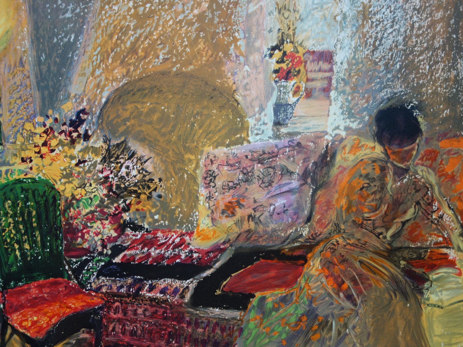Yvonne Cheffer Delouisreading In The Living Room   Original Handsigned Lithograph photo Art