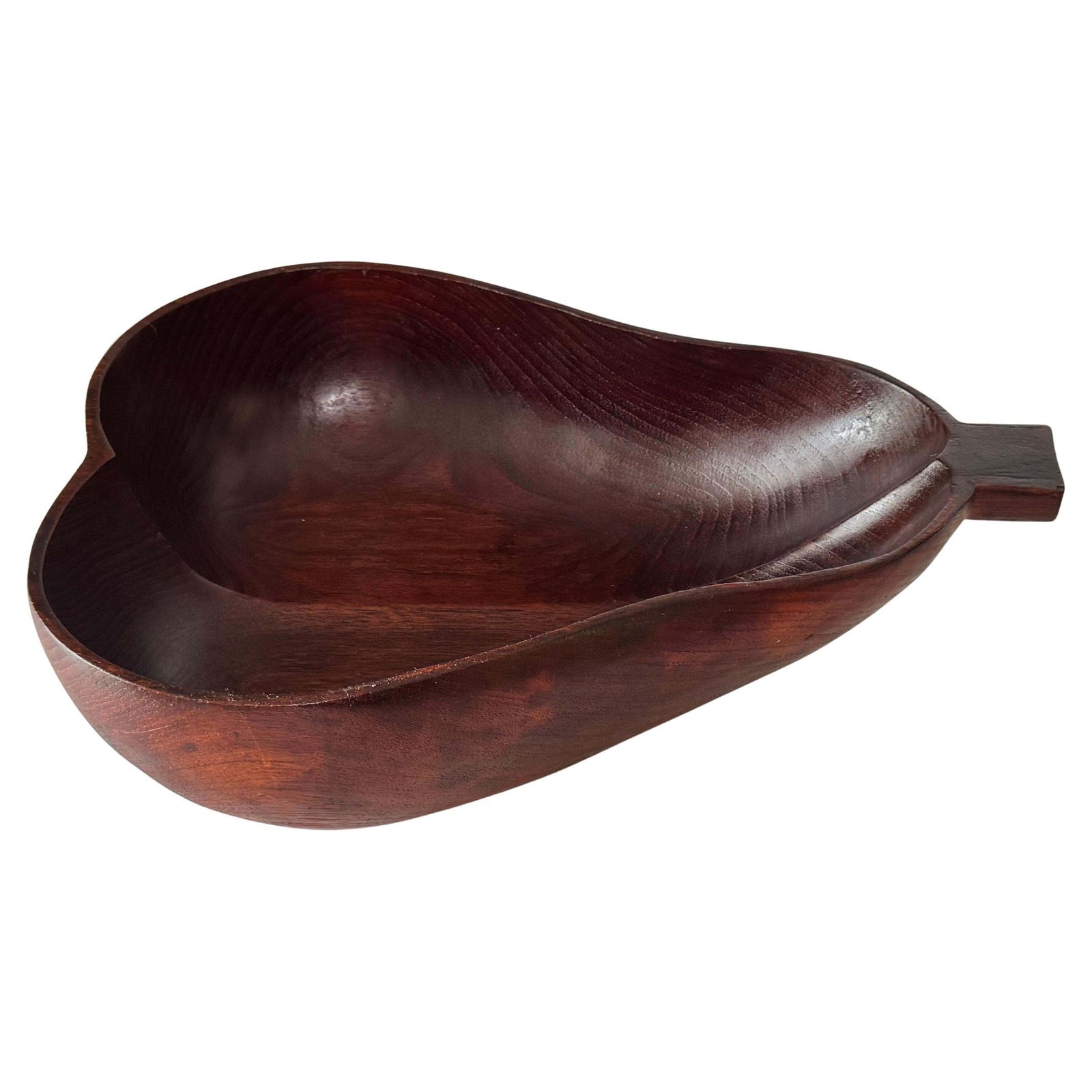 1970s French Wooden Pear Shaped Fruit Basket – Dark Patina Decorative Bowl