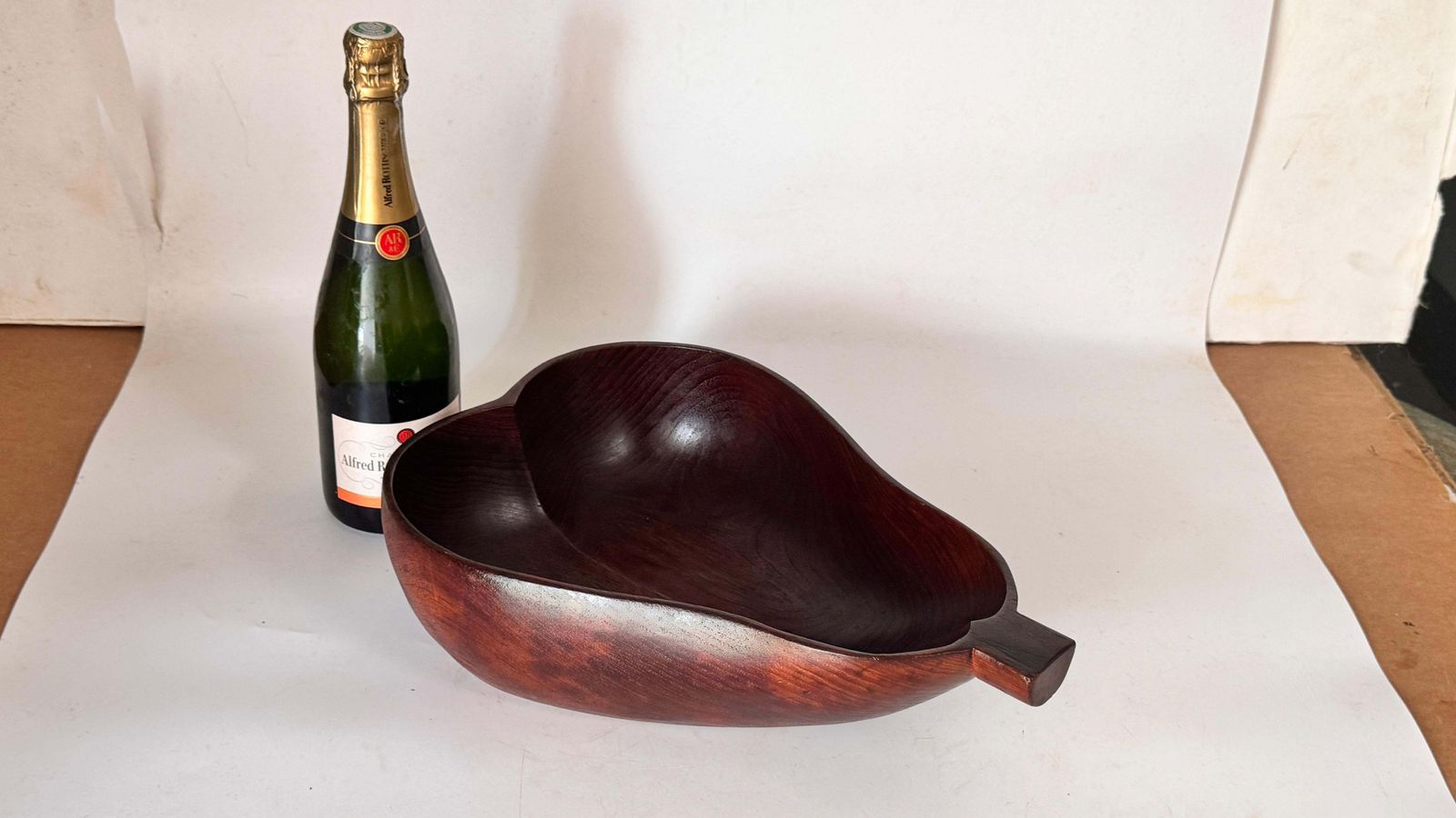 1970s French Wooden Pear Shaped Fruit Basket – Dark Patina Decorative Bowl photo furniture
