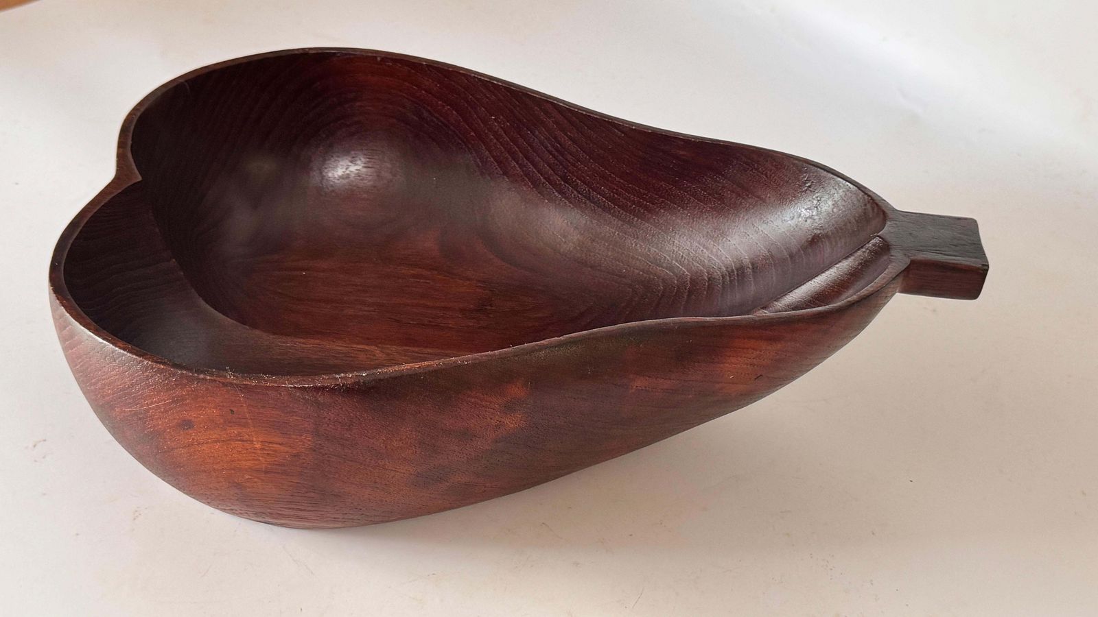 1970s French Wooden Pear Shaped Fruit Basket – Dark Patina Decorative Bowl photo vintage
