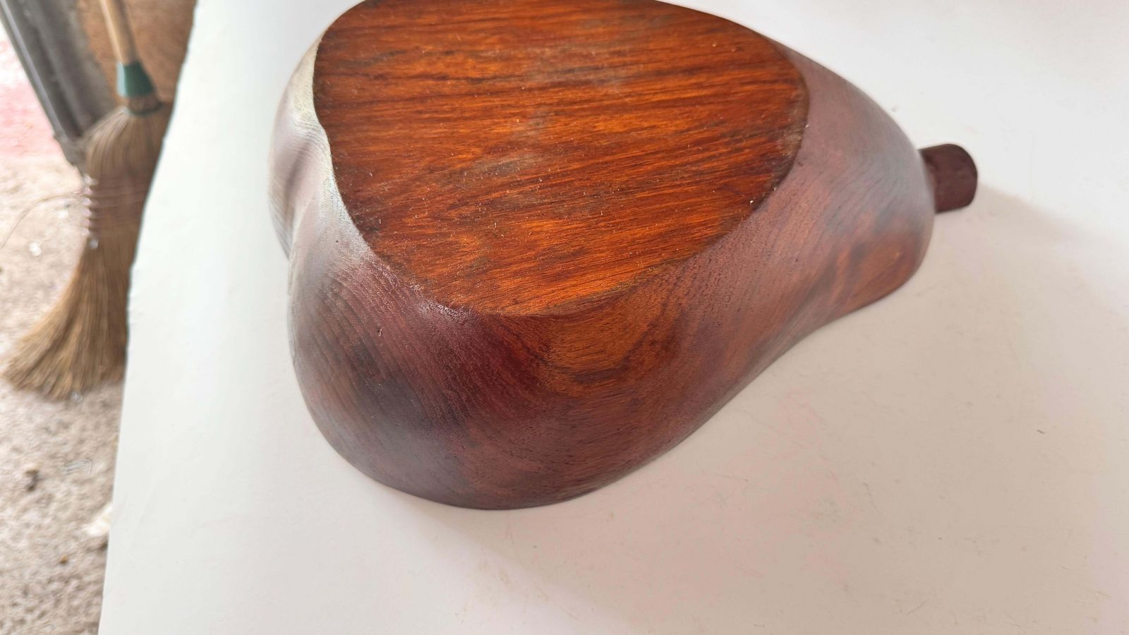 photo furniture 1970s French Wooden Pear Shaped Fruit Basket – Dark Patina Decorative Bowl