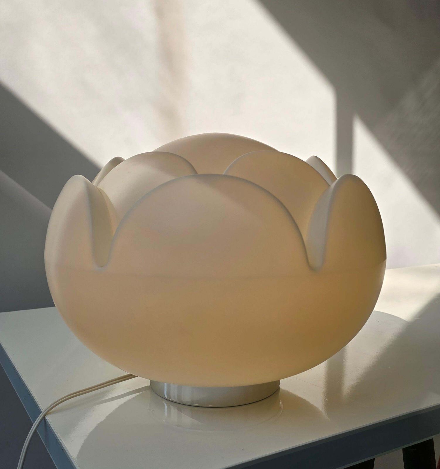 Peill + Putzler "Artichoke" White Opaline Glass Table Lamp, Germany, 1970s photo for sale