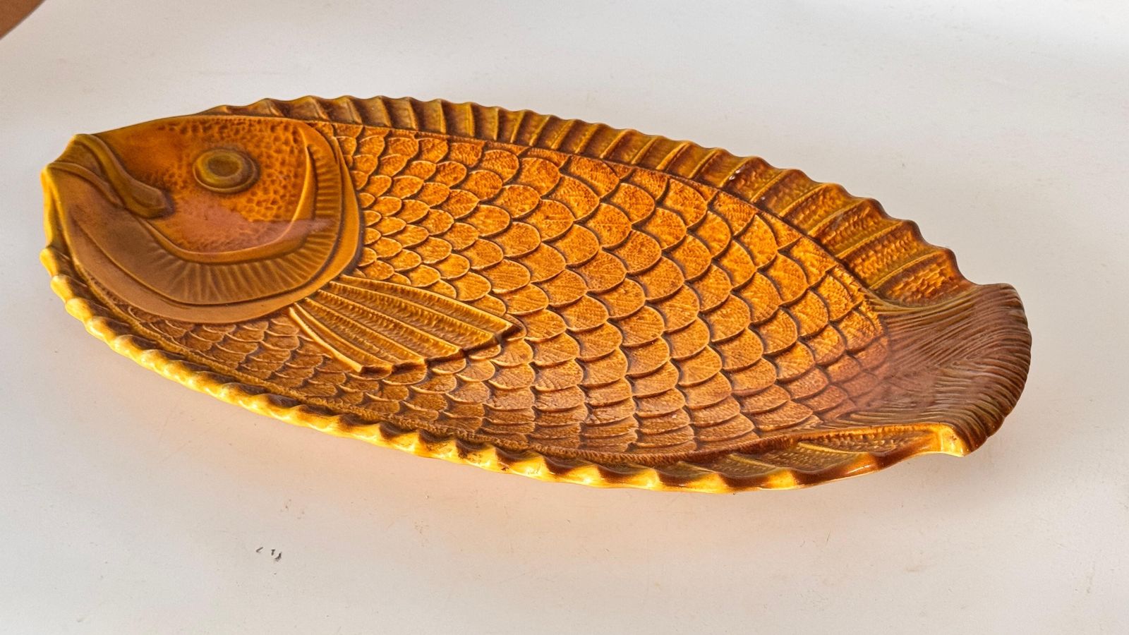 1970s French Ceramic Decorative Dish –Yellow And Brown Glazed Mid Century Design photo for sale