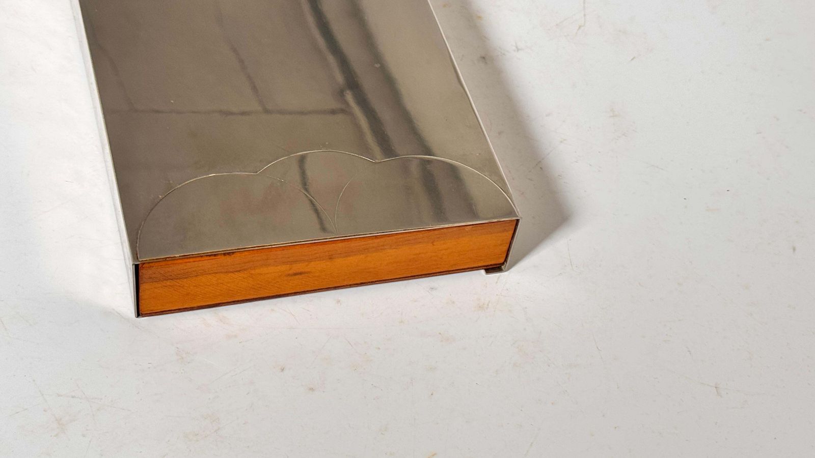 Metal And Wood Sliding Box – France, 1970s – In The Style Of Maria Pergay photo vintage