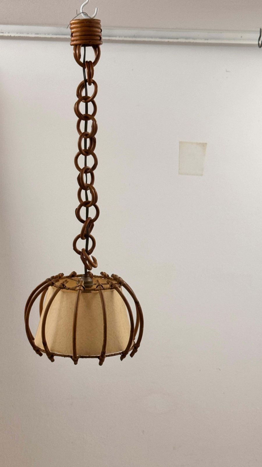 1960s French Wicker & Paper Pendant Light – Sculptural Southern Design photo Lighting